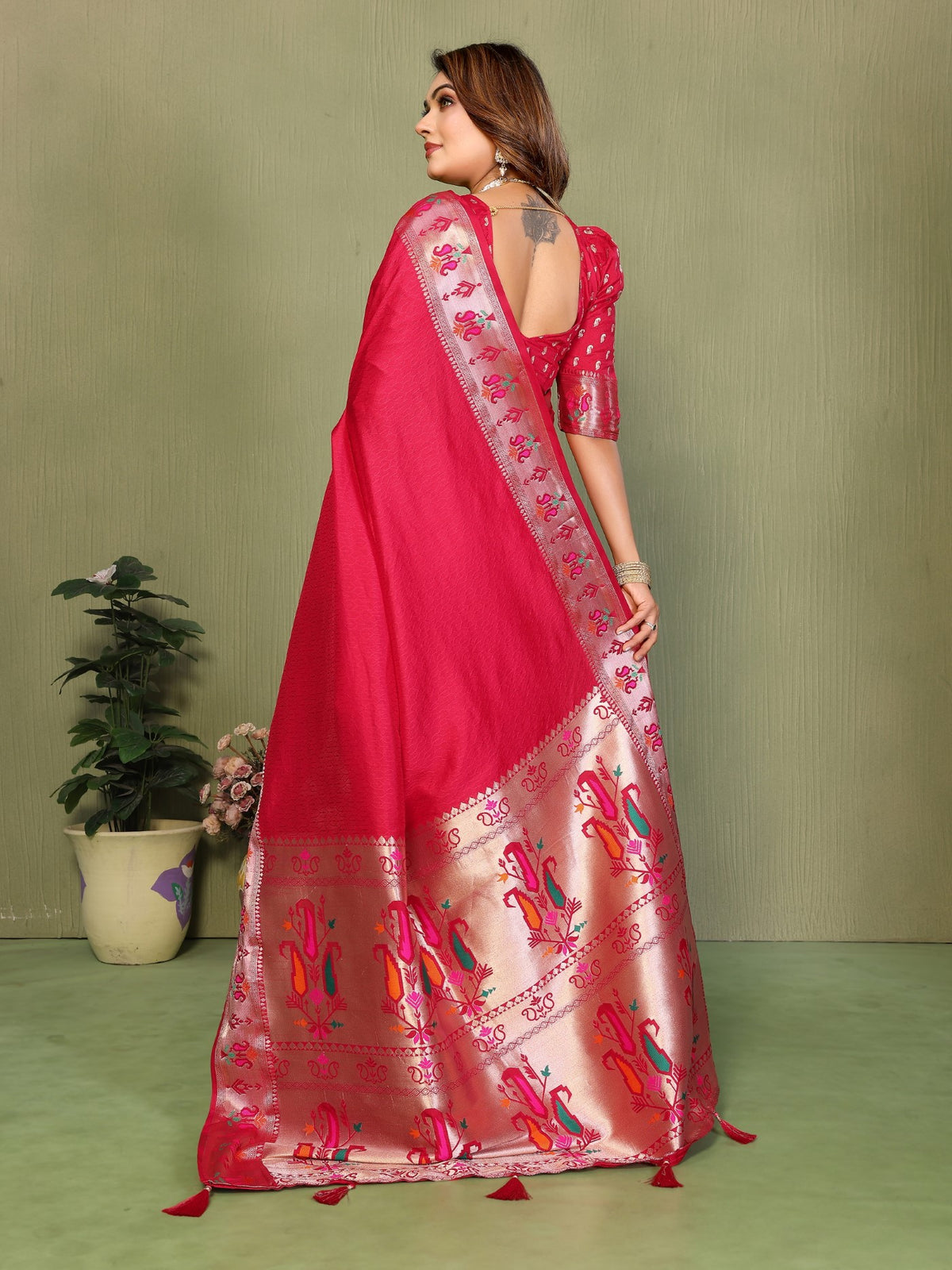 Magenta Silk Saree With Designer Weaving