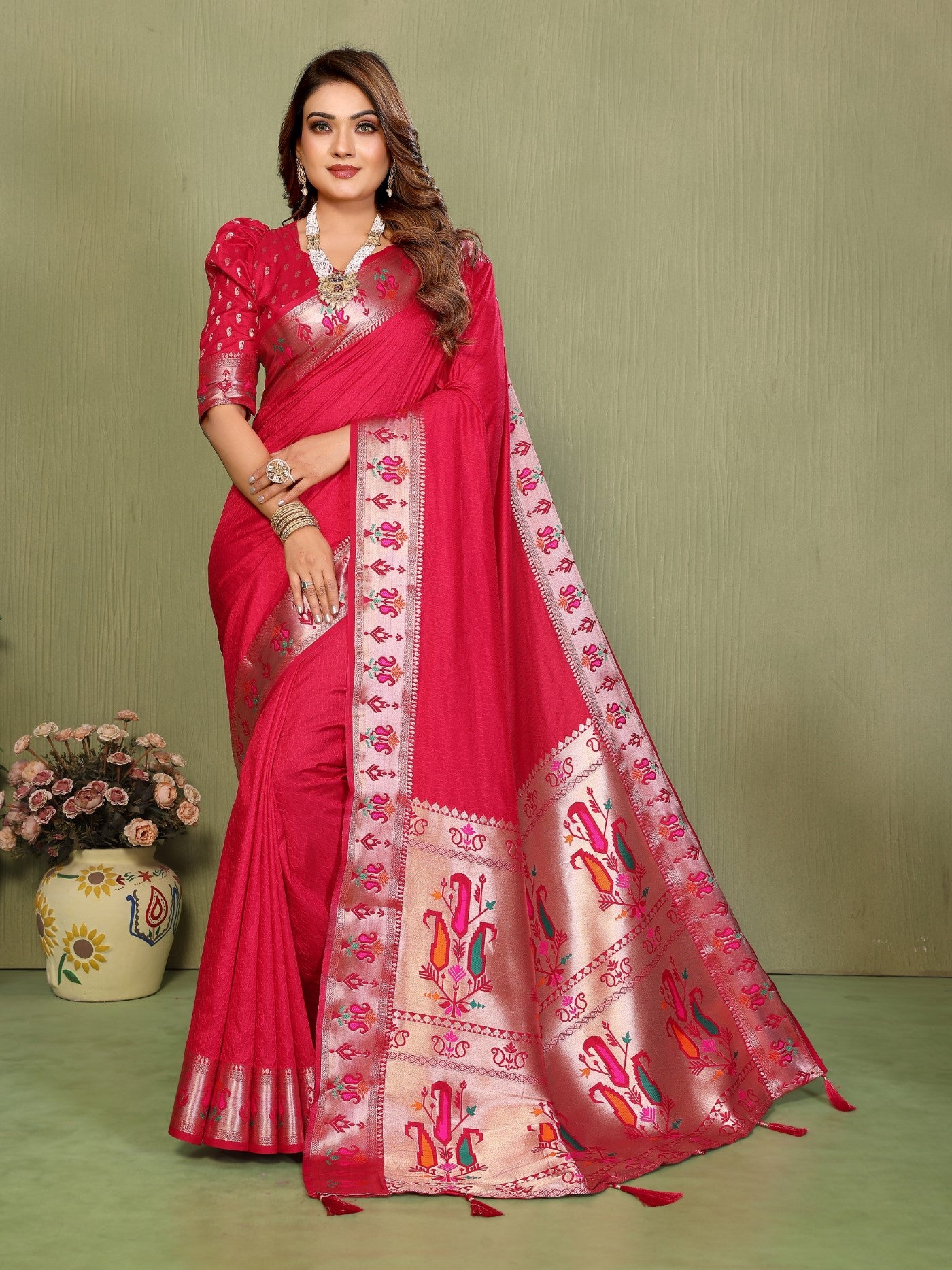 Magenta Silk Saree With Designer Weaving