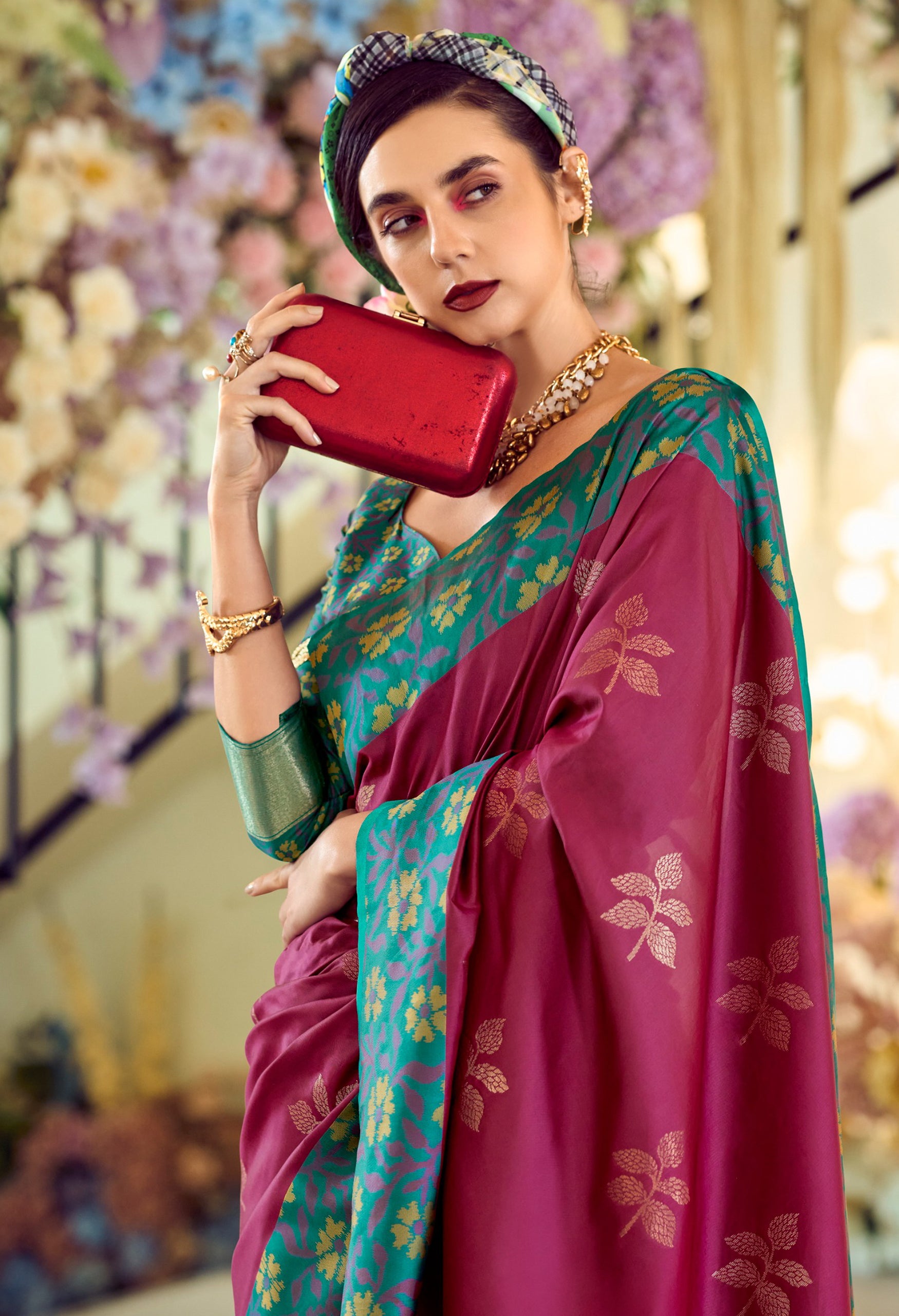 Magenta Soft Silk Saree With Jacquard Woven Work