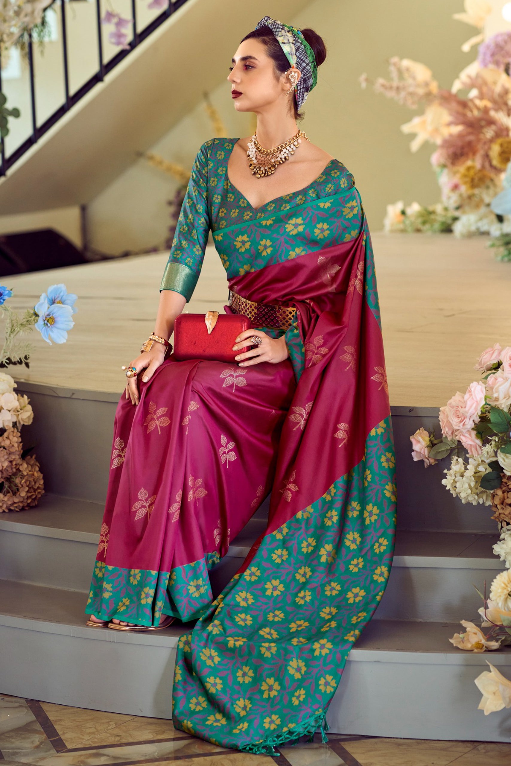 Magenta Soft Silk Saree With Jacquard Woven Work