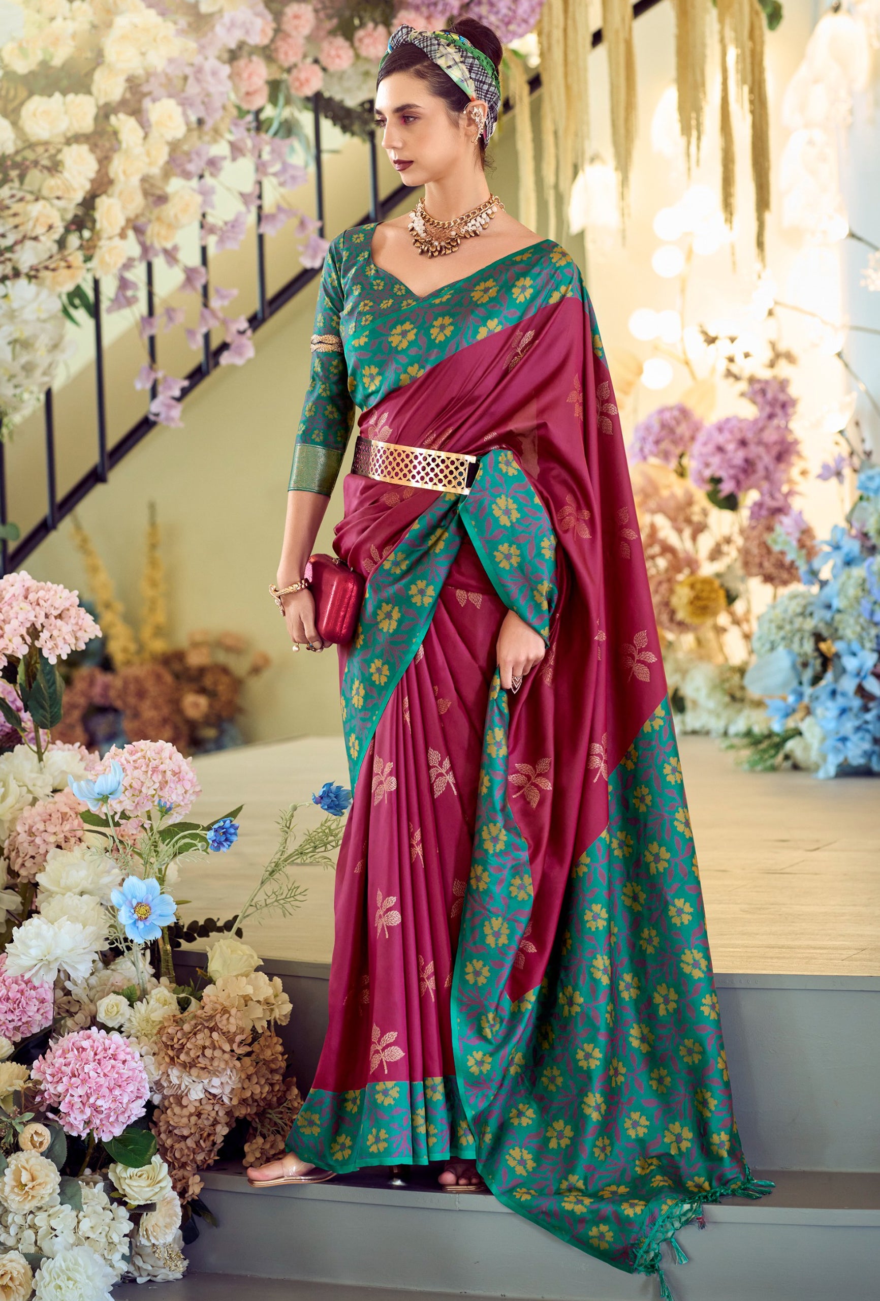 Magenta Soft Silk Saree With Jacquard Woven Work