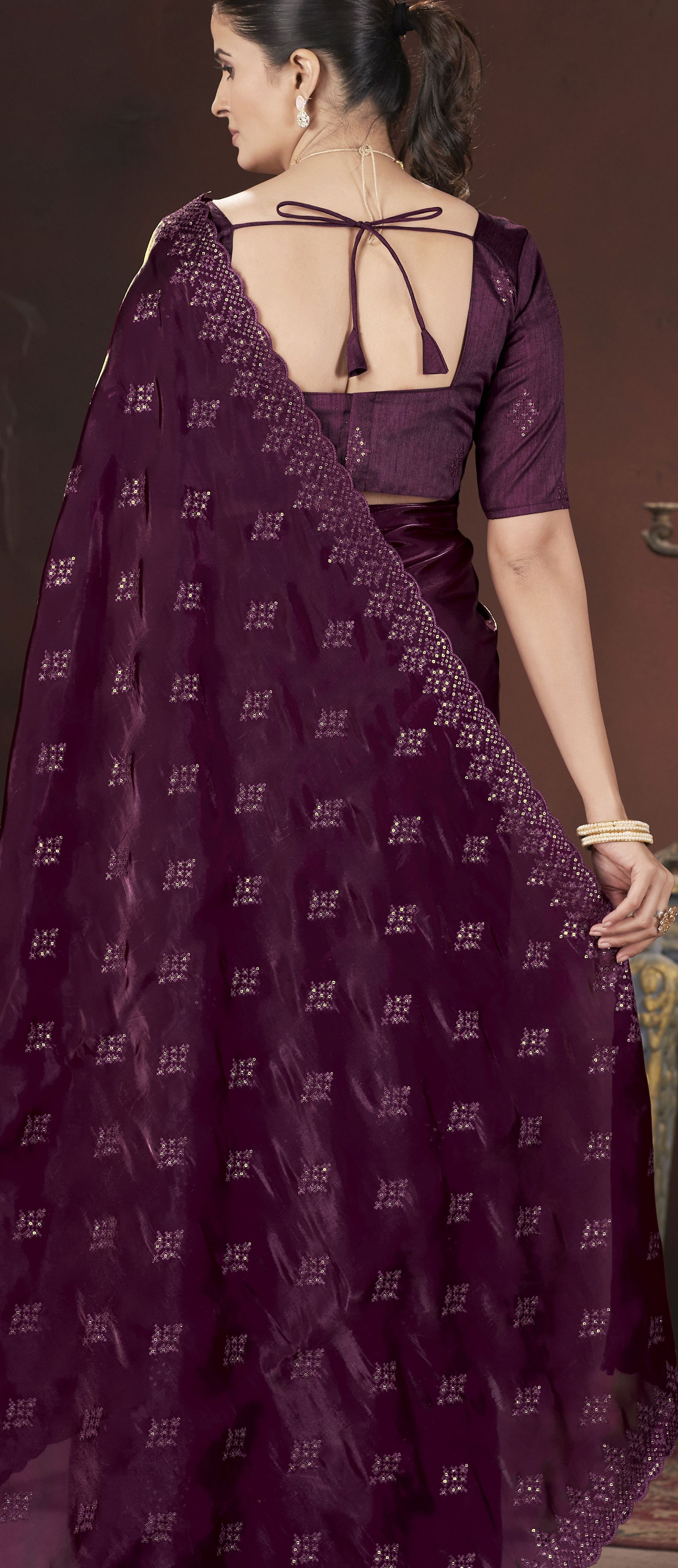 Magenta Stylish Jimmy Choo Ethnic Sequins Embroidered Saree