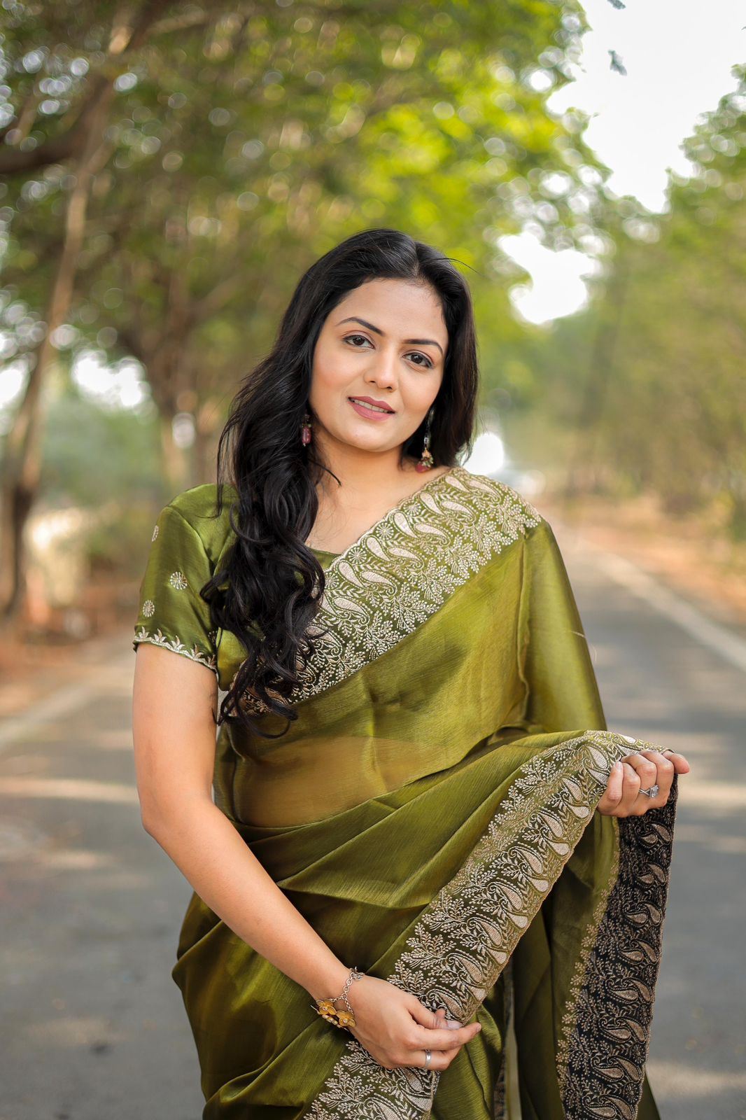 Mahendi Colour Burburry Silk Heavy Work Saree