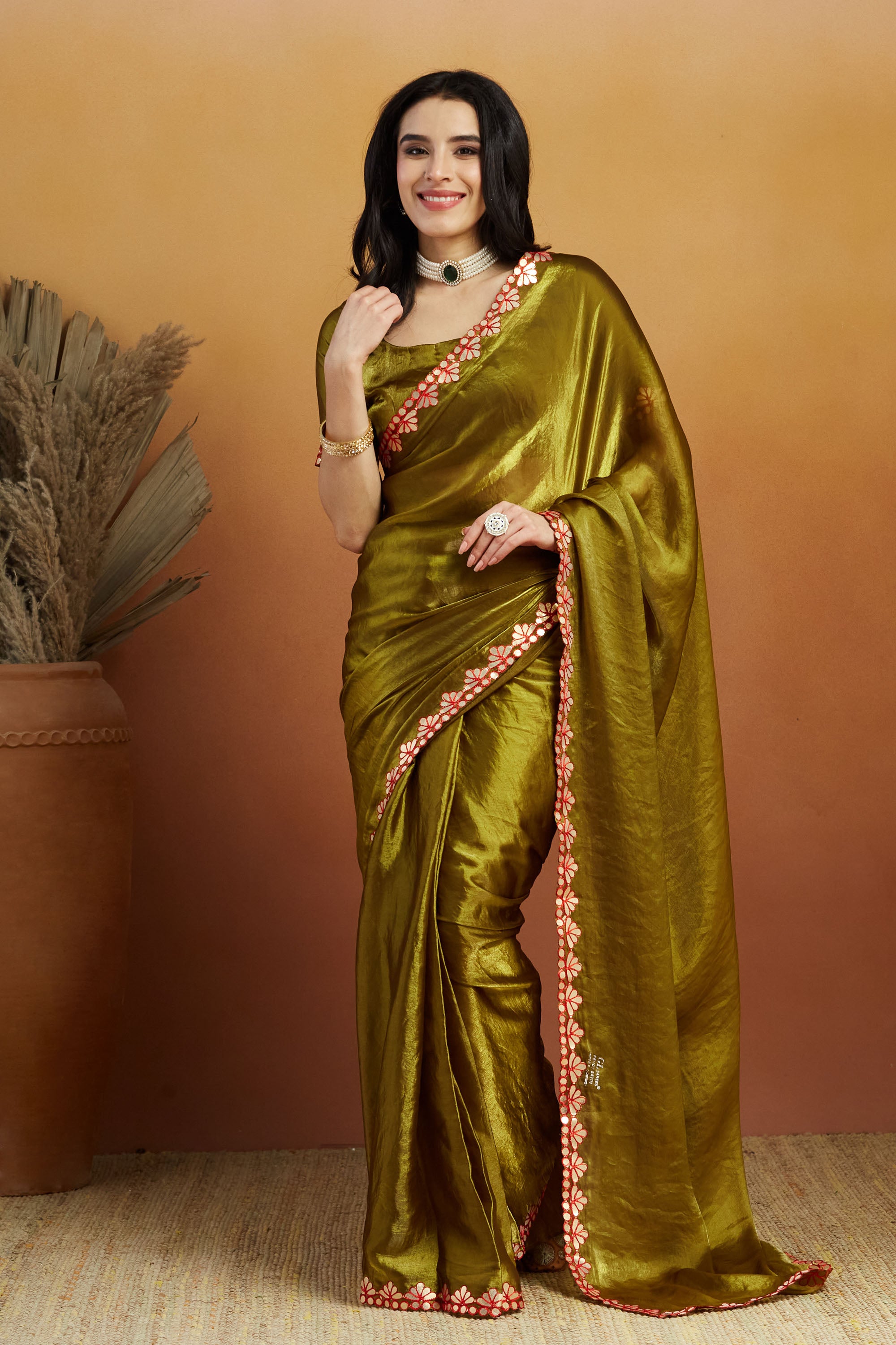 Mahendi Designer Embroidery Work Ready To Wear Saree