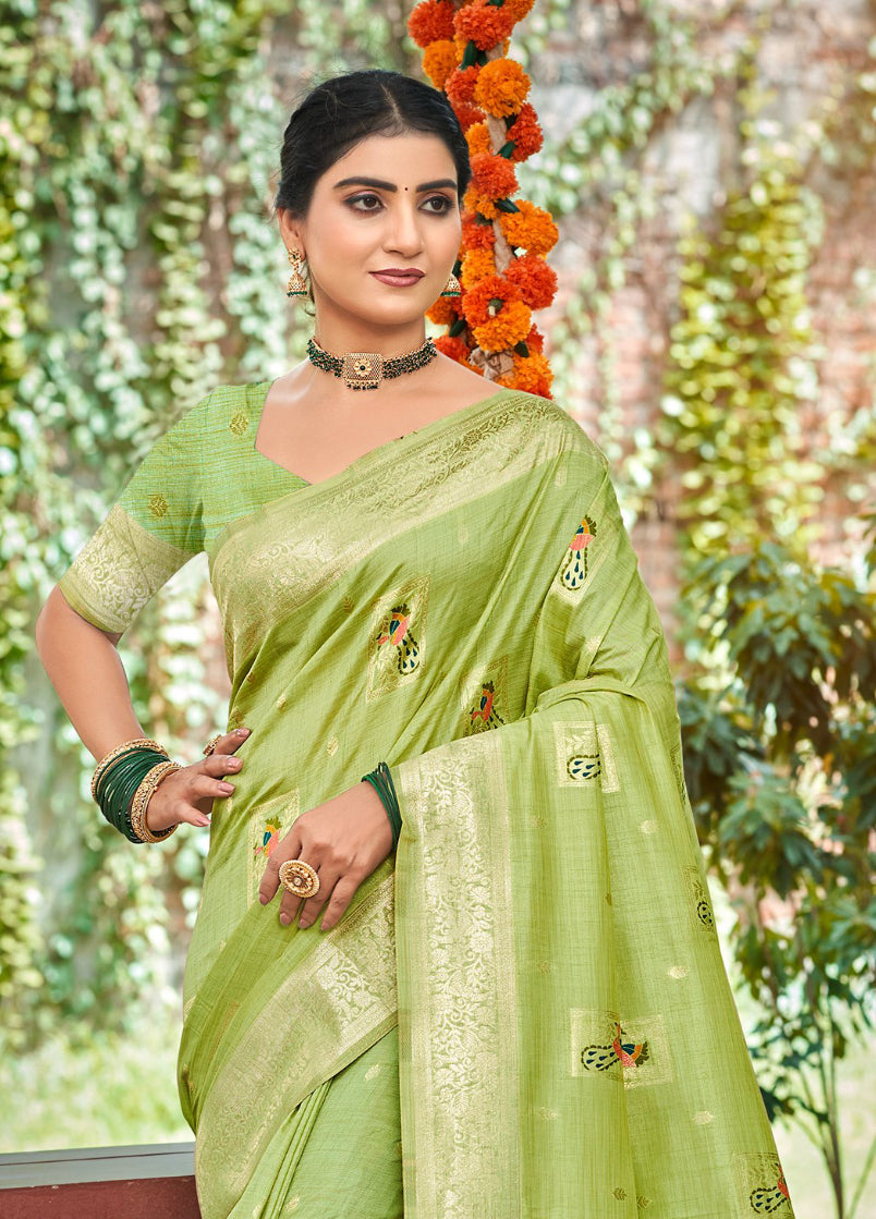 Majestic Green Assam Silk Meenakari Festival Saree