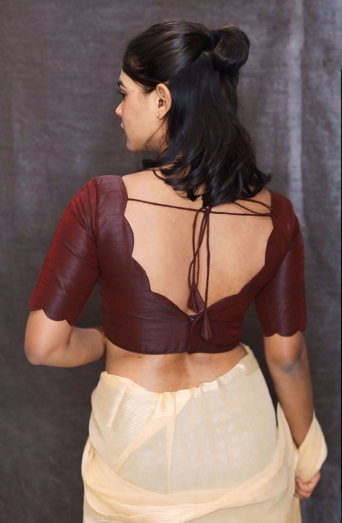 Maroon Art Silk Blouse With Curved V Neckline