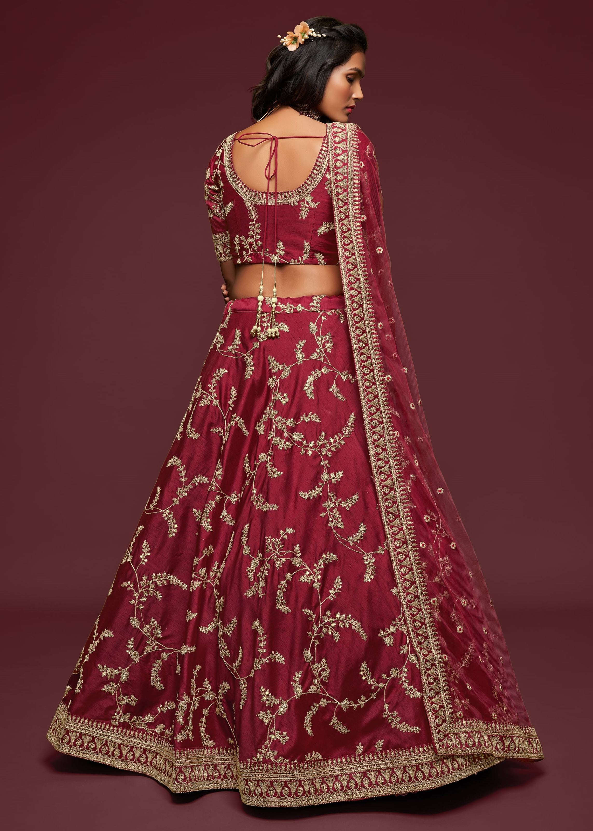 Maroon Art Silk Lehenga Choli With Thread, Zari, Dori and Sequins Embroidery Work
