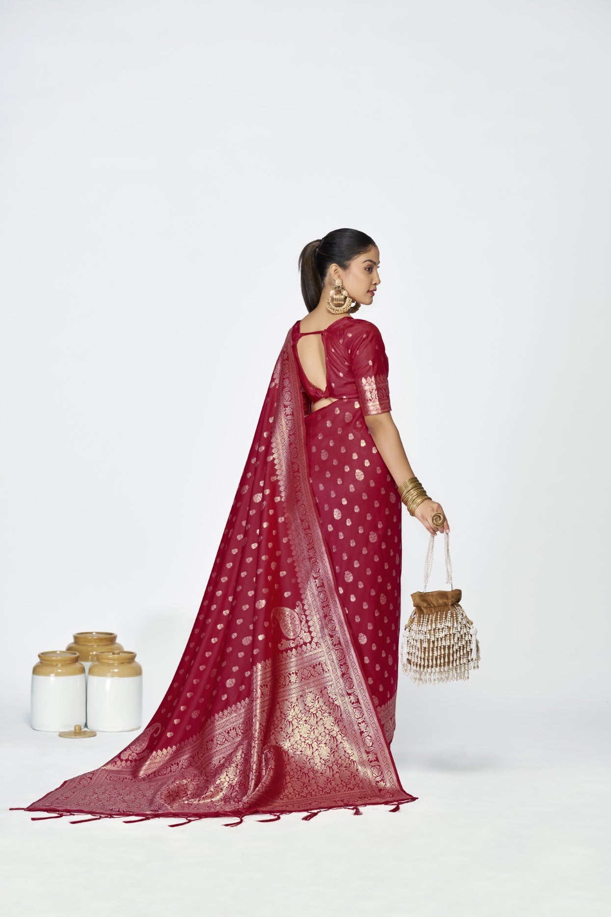 Maroon Banarasi Silk Saree with Weaving