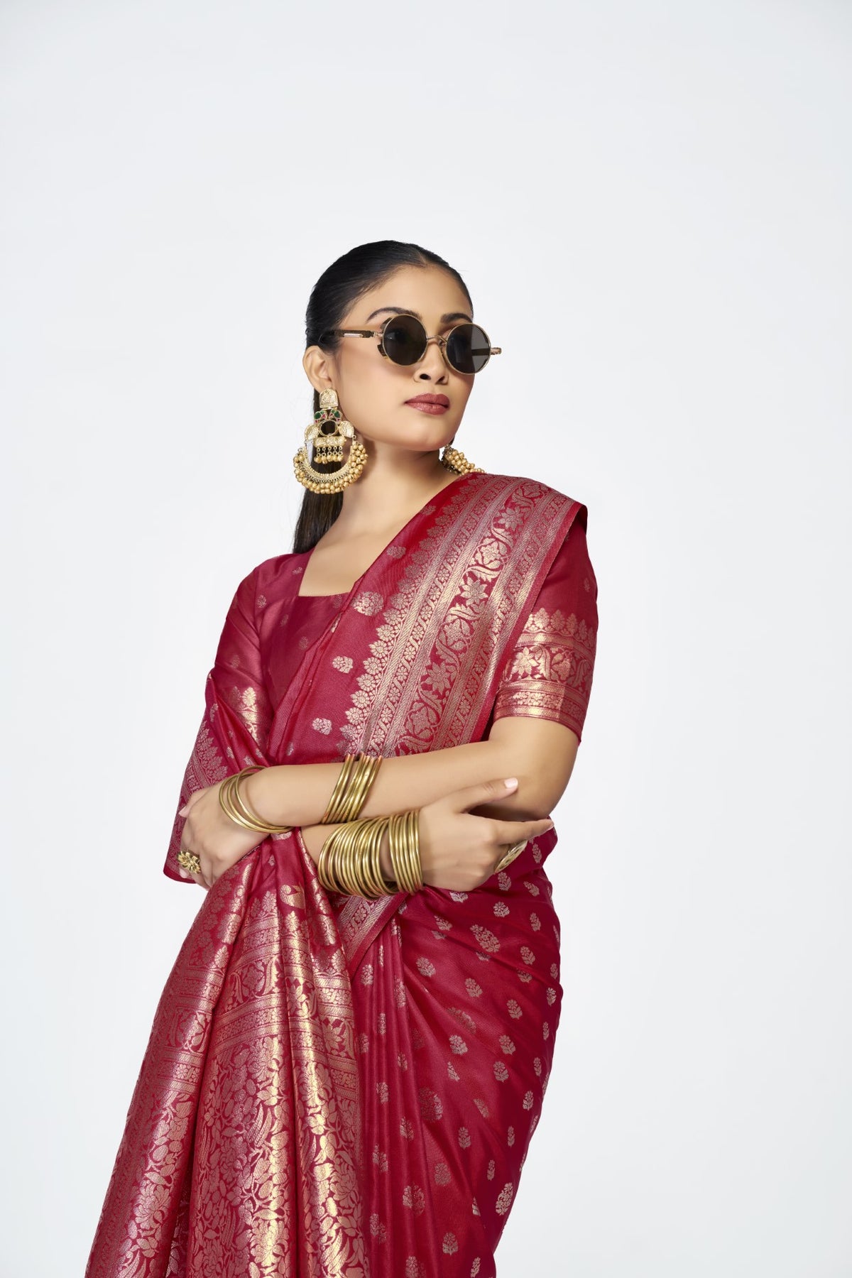 Maroon Banarasi Silk Saree with Weaving