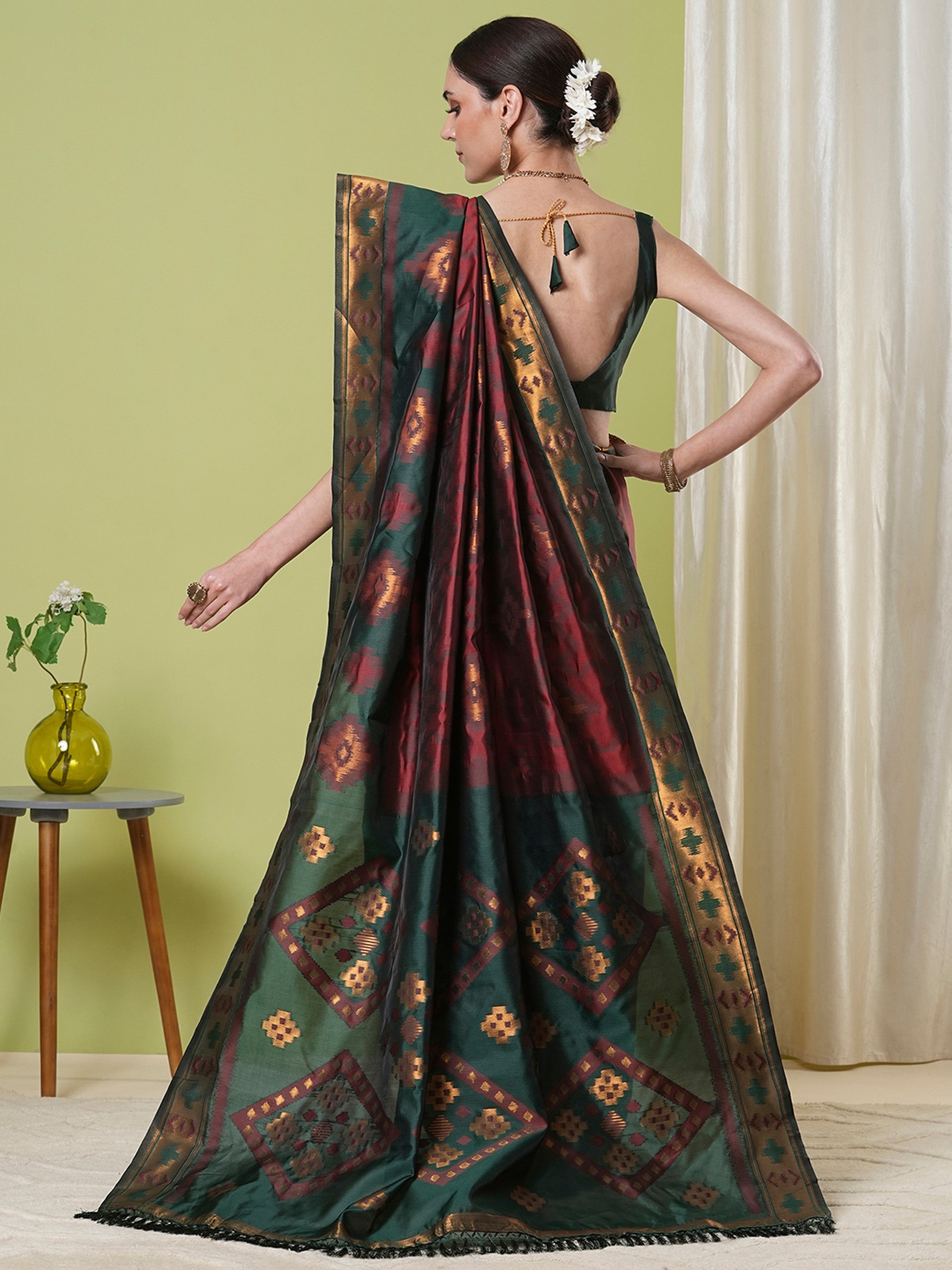 Maroon Banarasi Silk Woven Jacquard Designer Saree