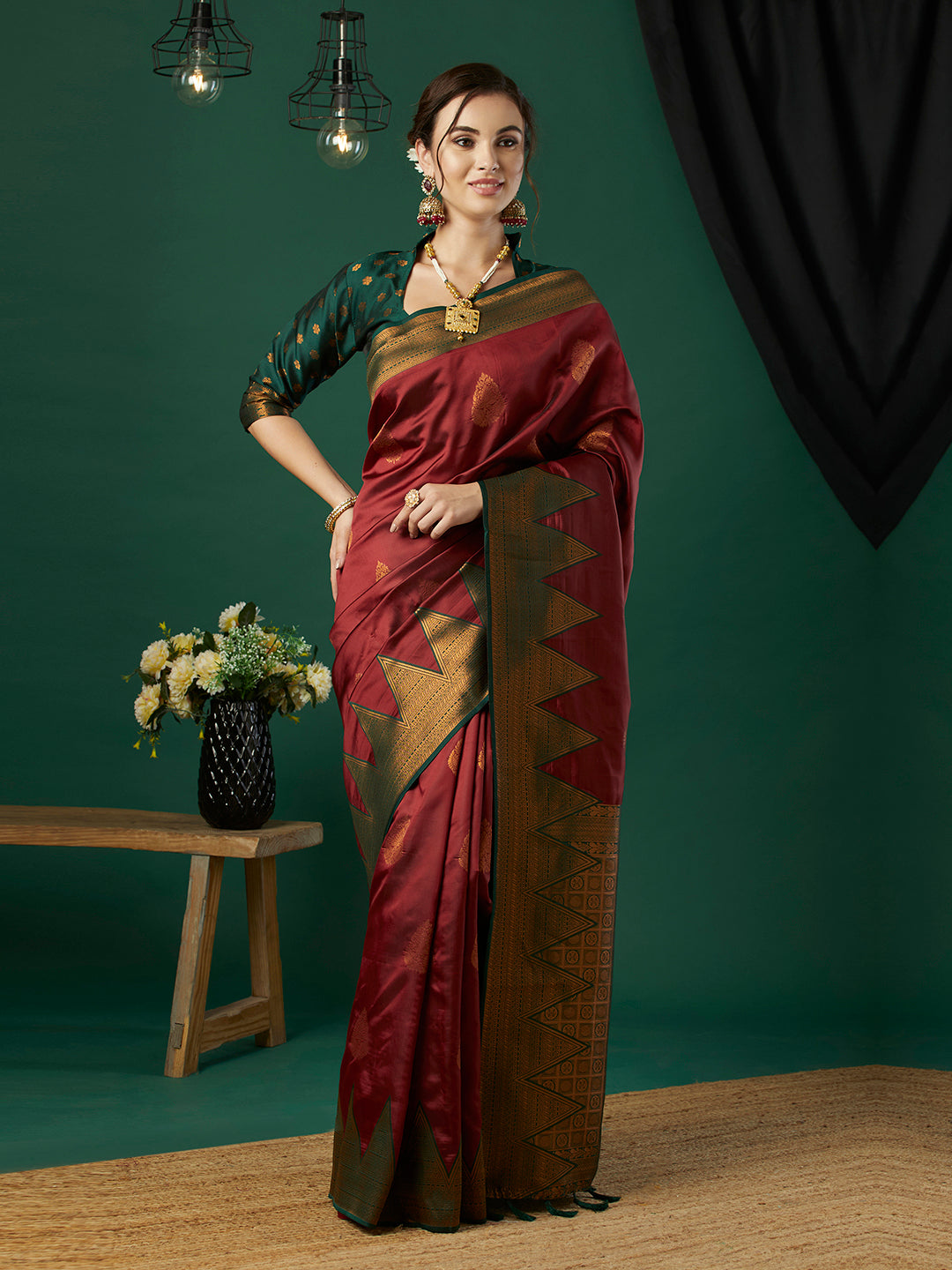 Maroon Banarasi Silk Woven Jari Designer Heavy And Ethnic Partywear Saree