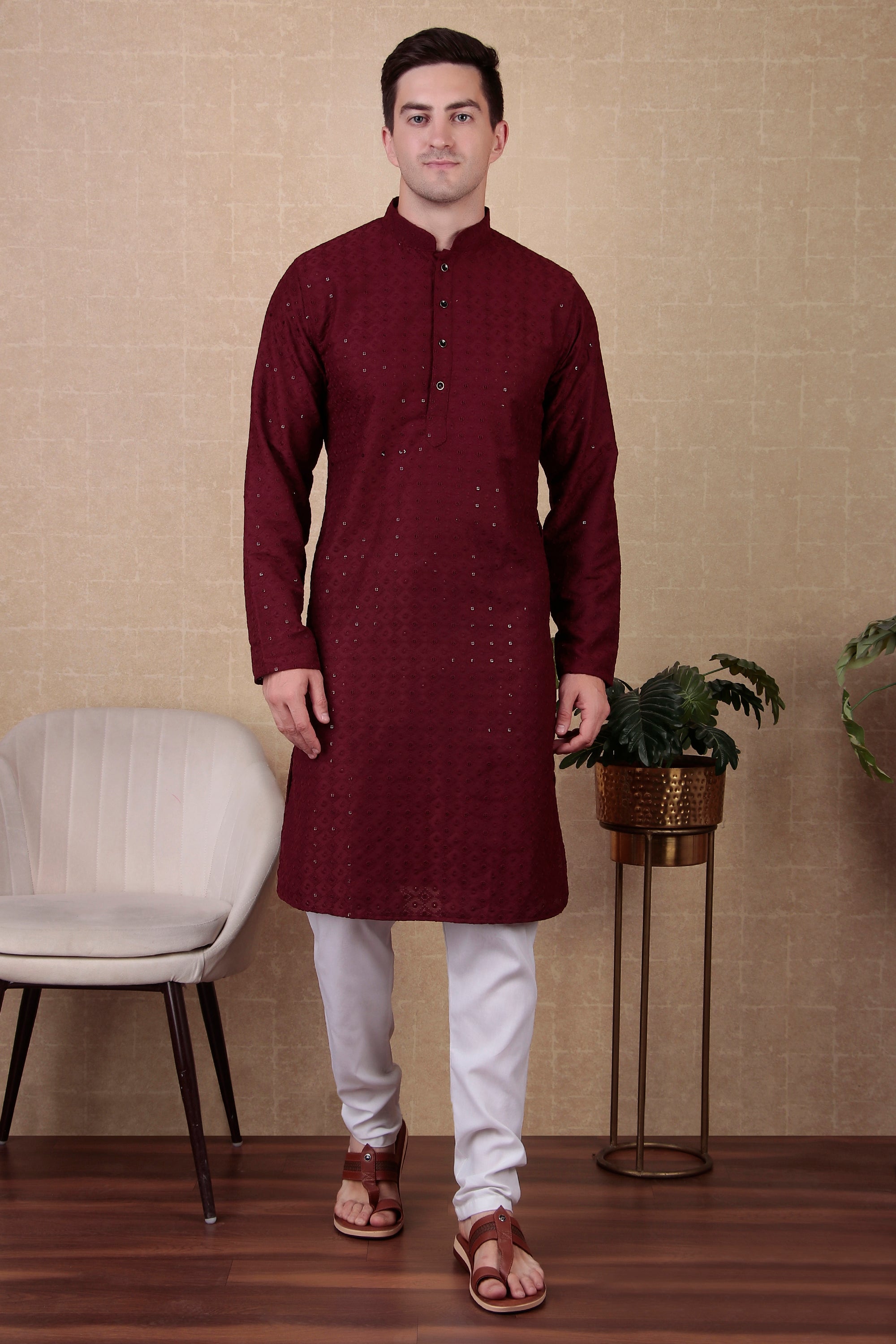 Maroon Bollywood Style Kurta Payjama Set with Sequins – Rich and Glamorous
