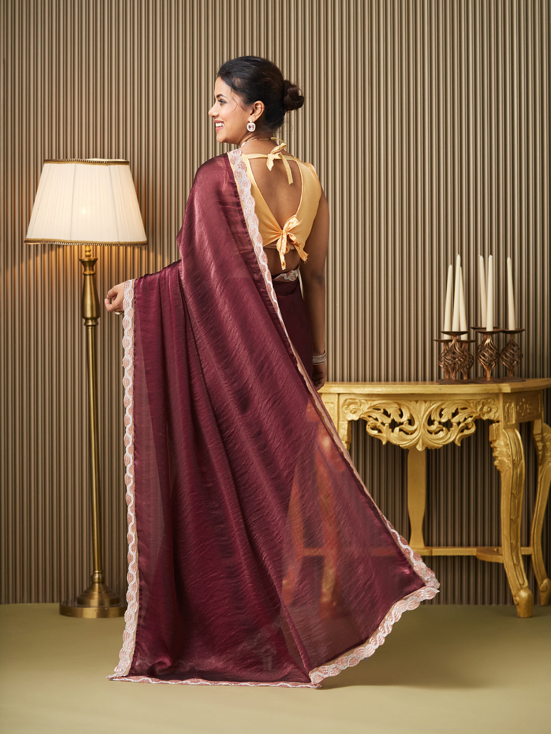 Maroon Chiffon Fancy Designer Bollywood Party Saree