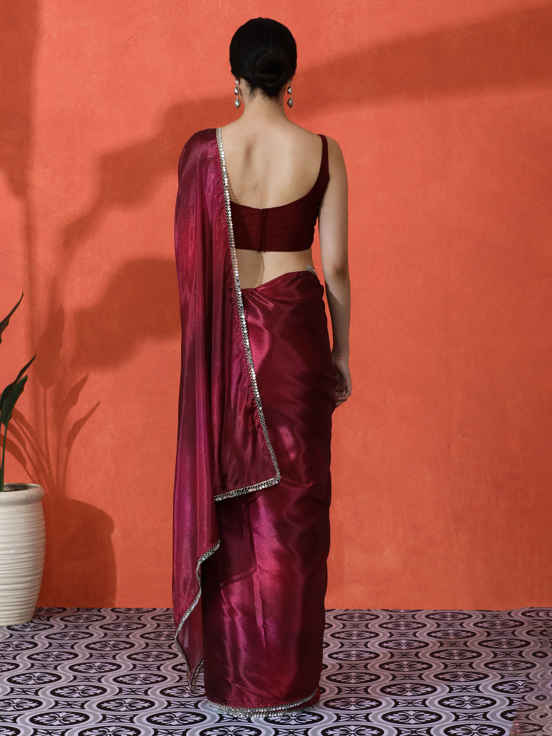 Maroon Chinon Designer Digital Printed Girlie Partywear Saree