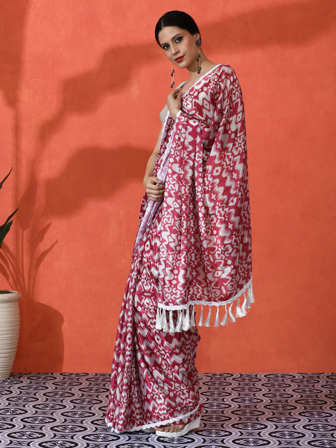 Maroon Chinon Designer Digital Printed Saree For Ceremonial Looks