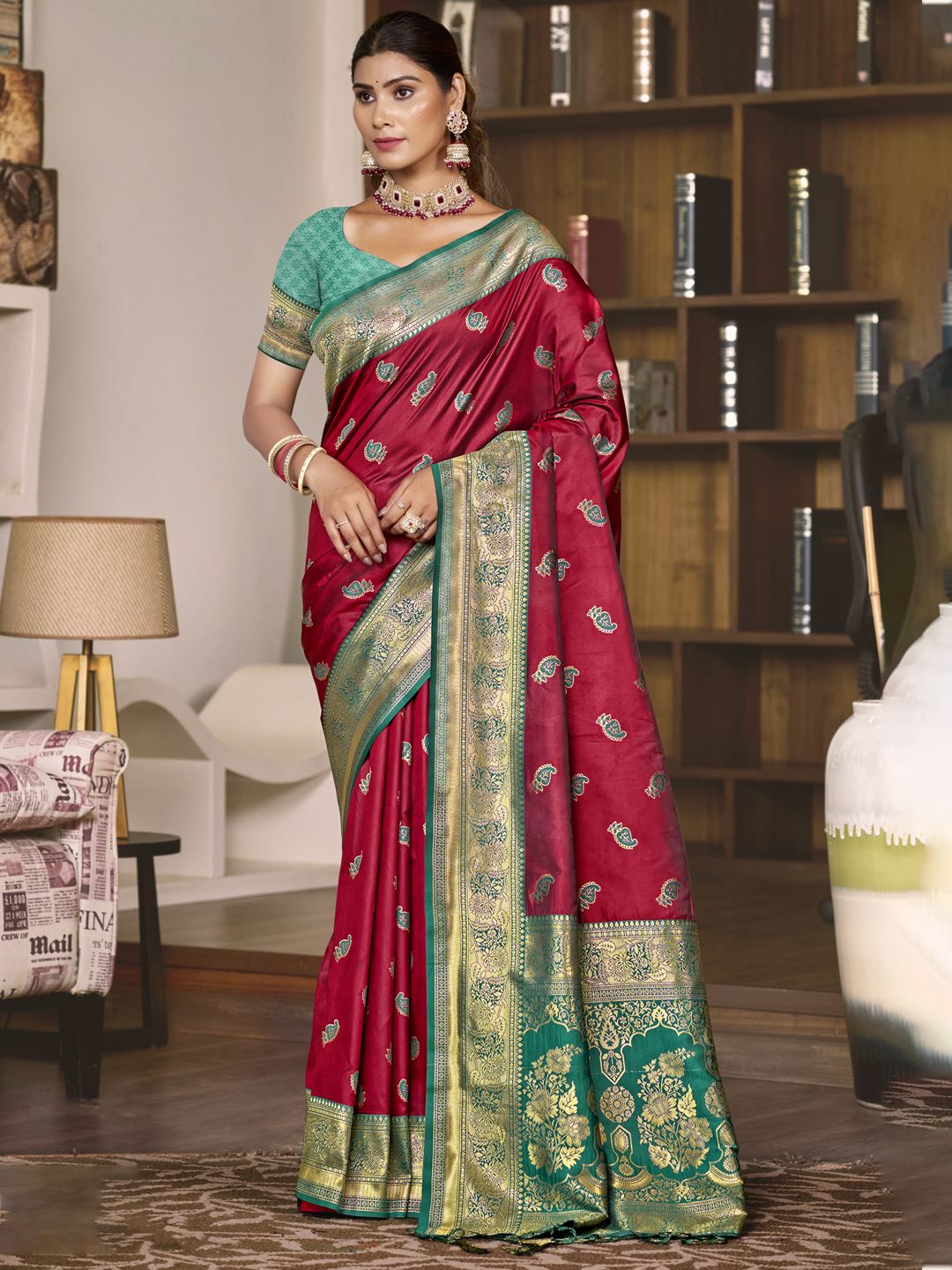 Maroon Color Jacquard Silk Saree