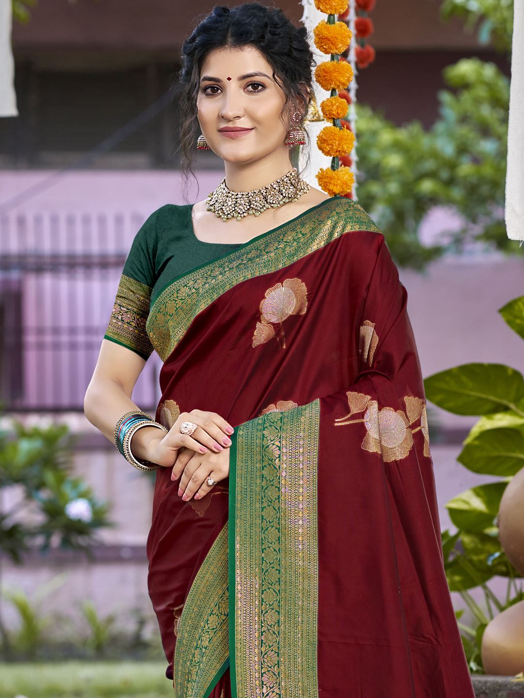Maroon Color Silk Weaving Classic Saree