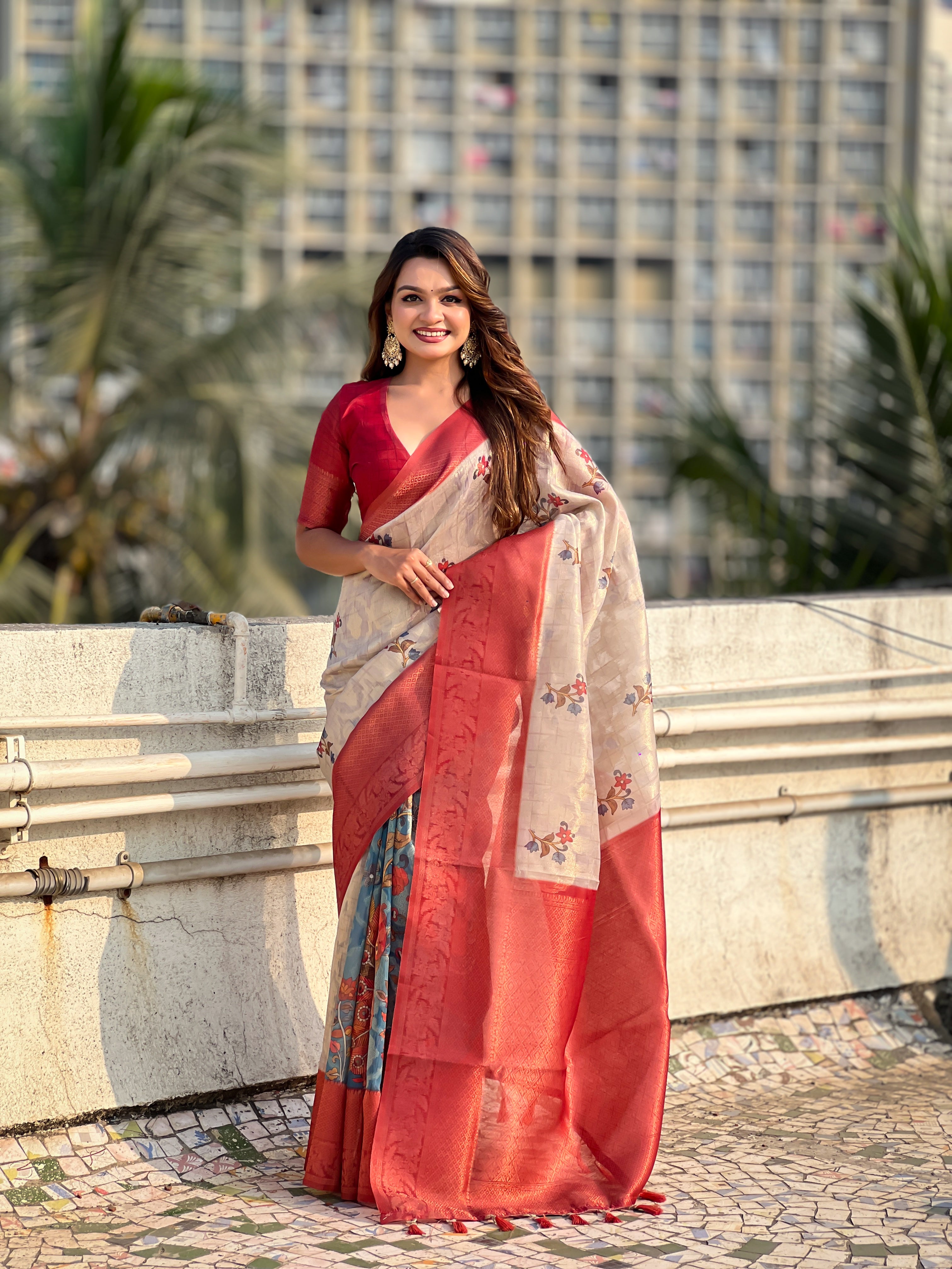 Maroon Cotton Linen Woven Designer Saree With Printed Work