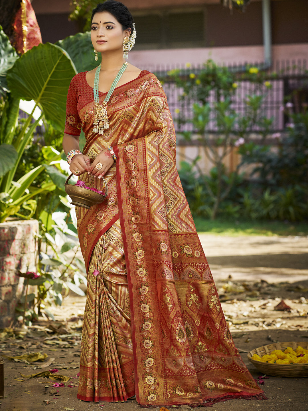 Maroon Dharmavaram Silk Saree With Minimalist Elegance and Classy Drape
