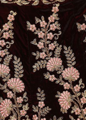 Maroon Embroidered Pure Velvet Bridal Wedding Lehenga Choli for Women