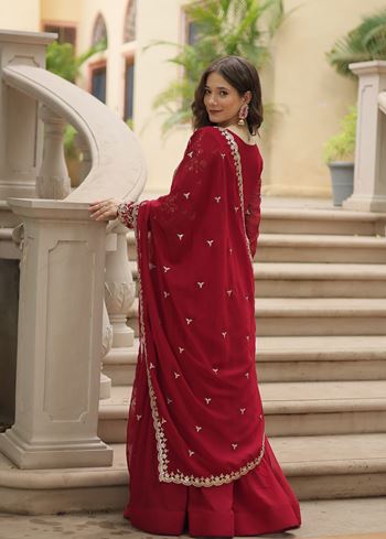 Maroon Faux Blooming Suit With Sequins-Multi & Zari Embroidered Work