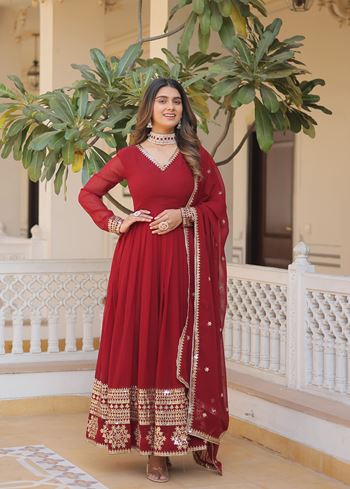 Maroon Faux Blooming Suit With Sequins Embroidered Multi-Sequins work