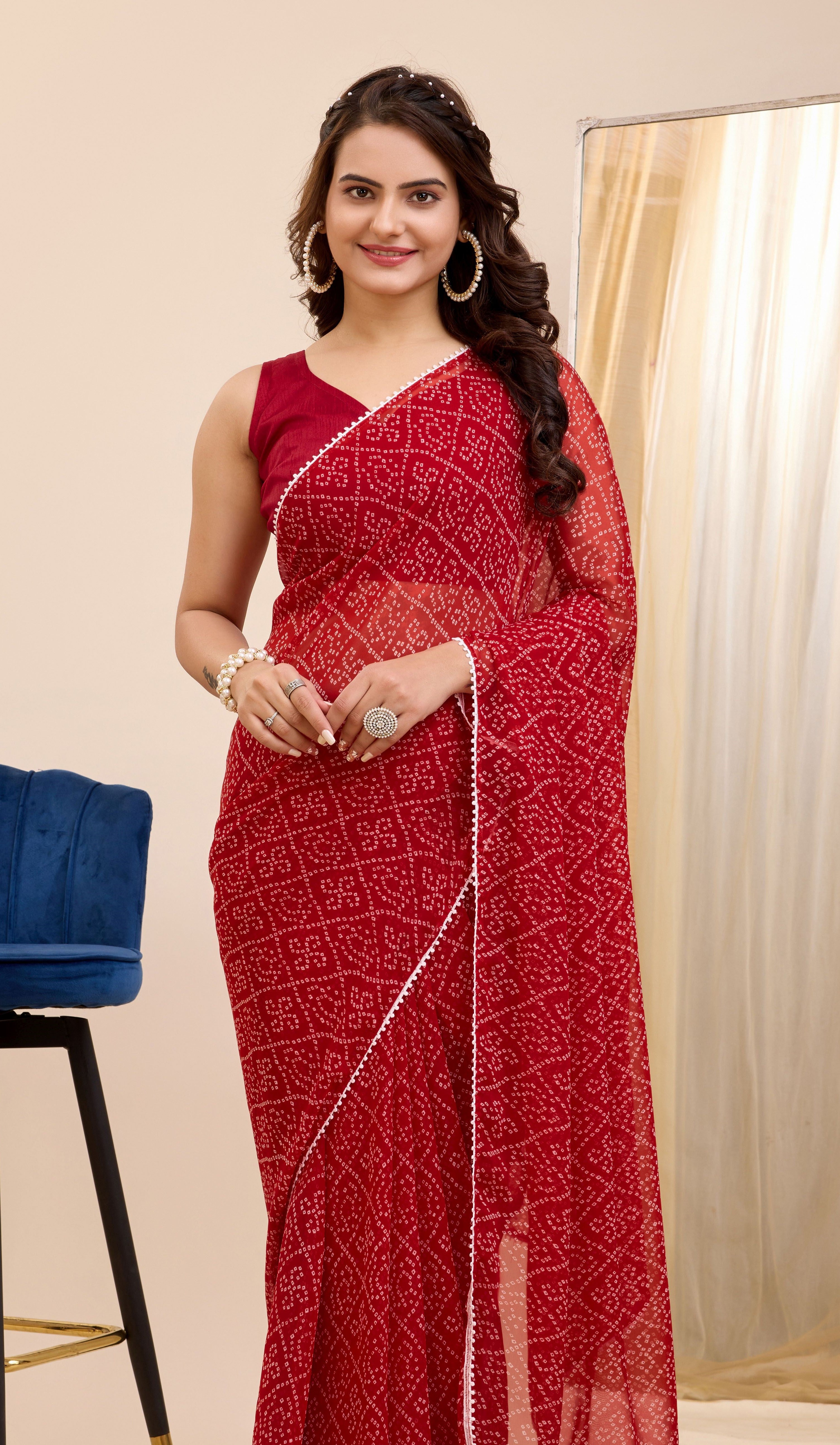 Maroon Georgette Designer Printed Ethnic Ready To Wear Saree