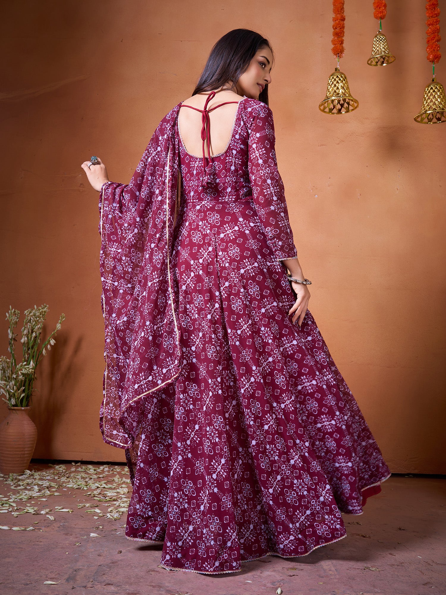 Maroon Georgette Designer Suit Set With Digital Print Elegance