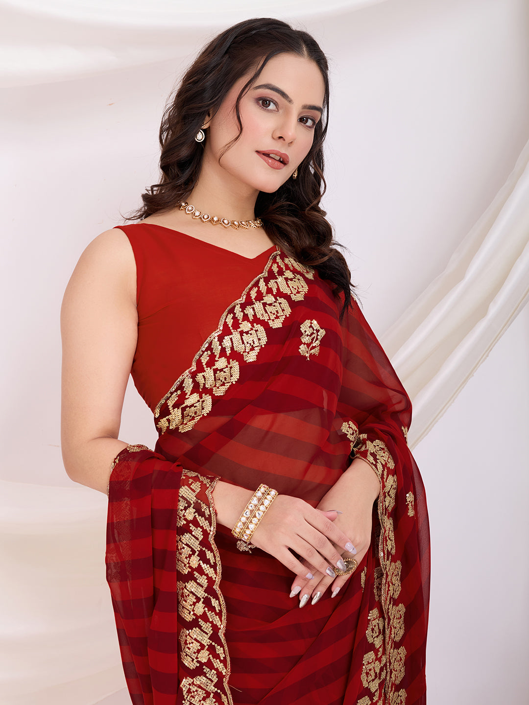 Maroon Georgette Sequins Designer Bollywood Saree