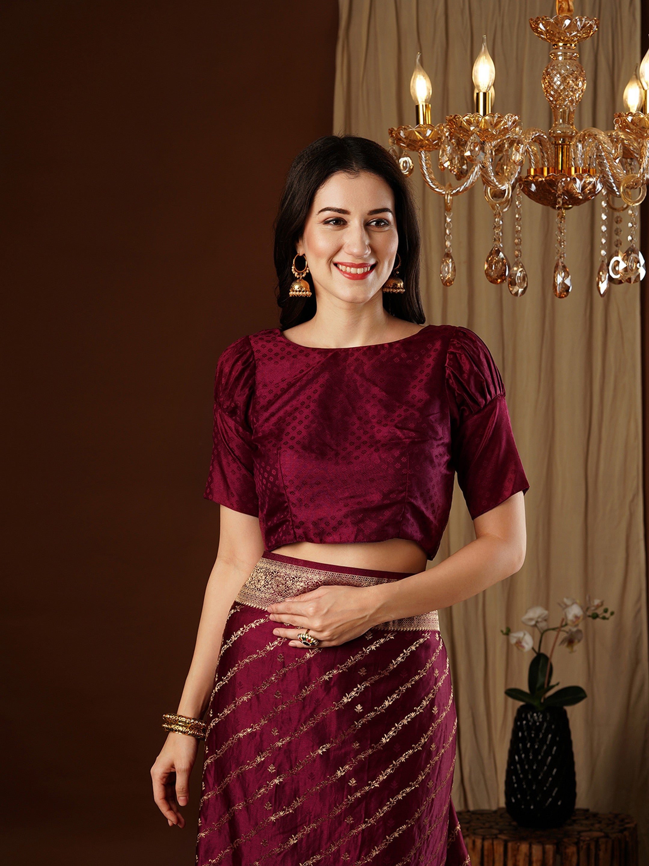 Maroon Glamorous Jacquard Designer Satin Silk Saree