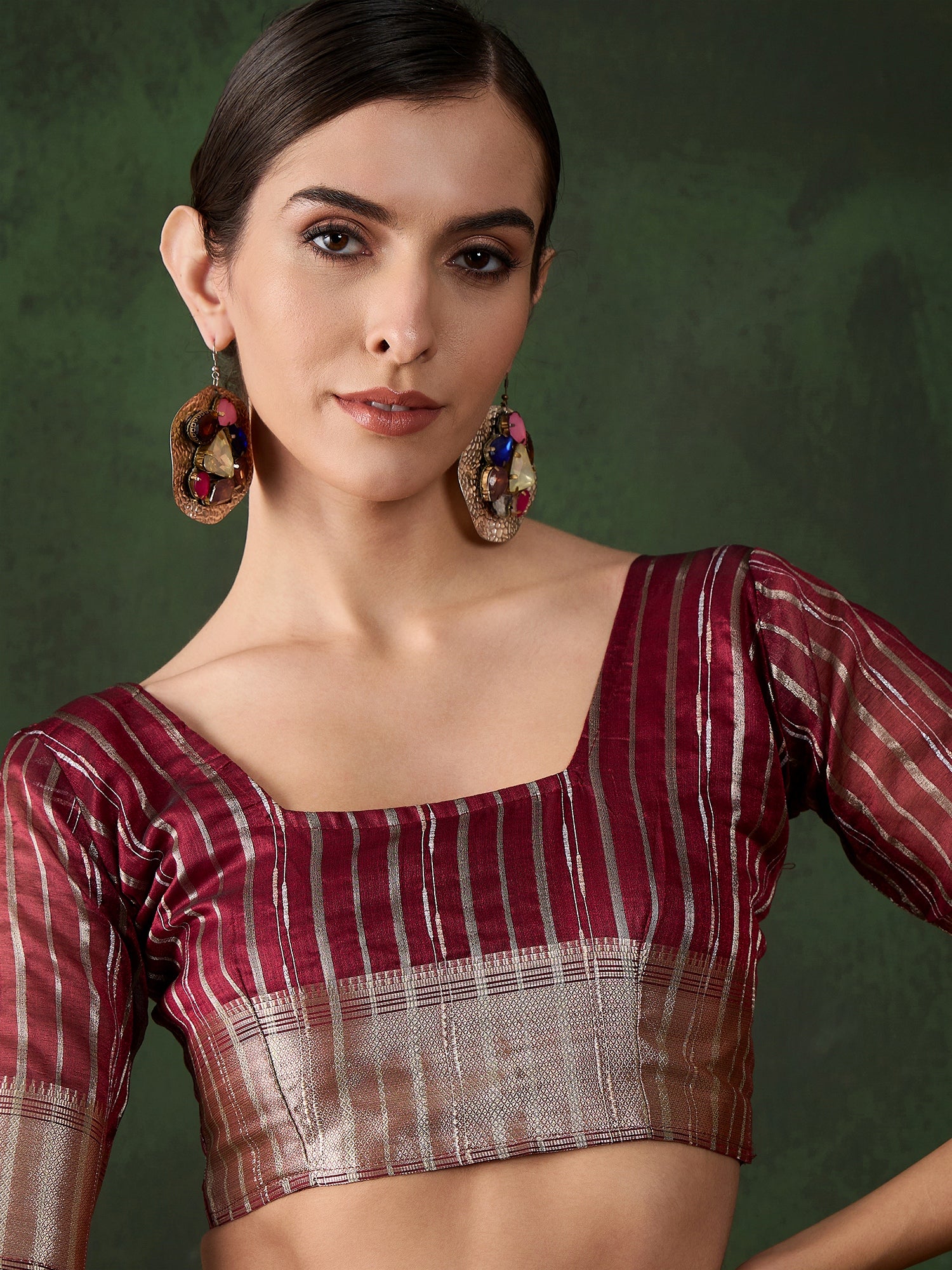 Maroon Khadi Organza Woven Jacquard Designer Graceful Traditional Saree