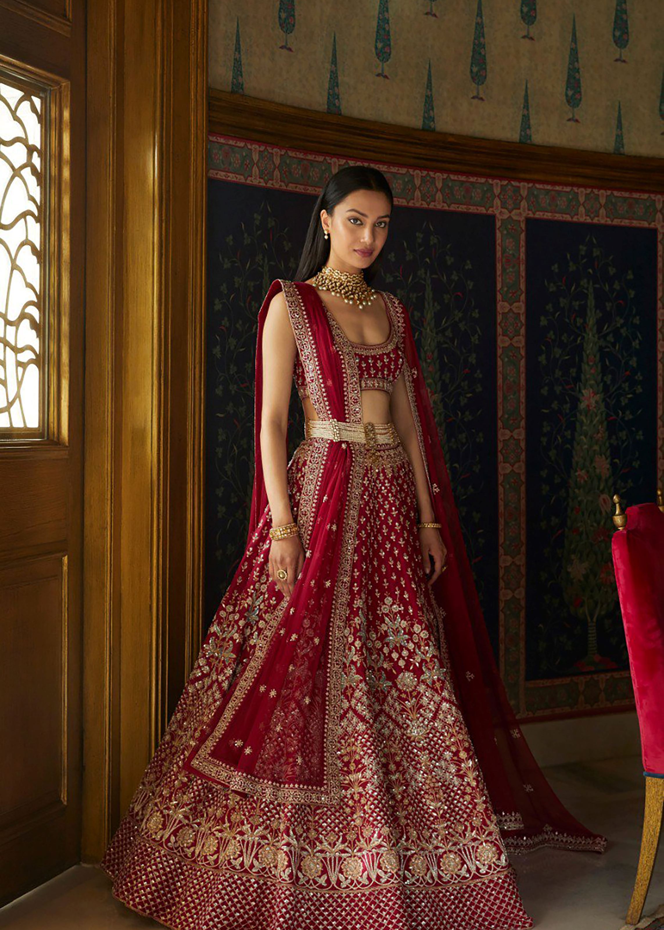 Maroon Lehenga Choli With 3Mm Sequins, Coding Dori And Jari Embroidery Work