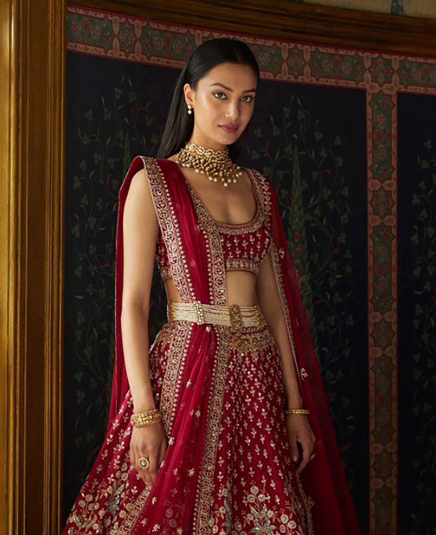 Maroon Lehenga Choli With 3Mm Sequins, Coding Dori And Jari Embroidery Work