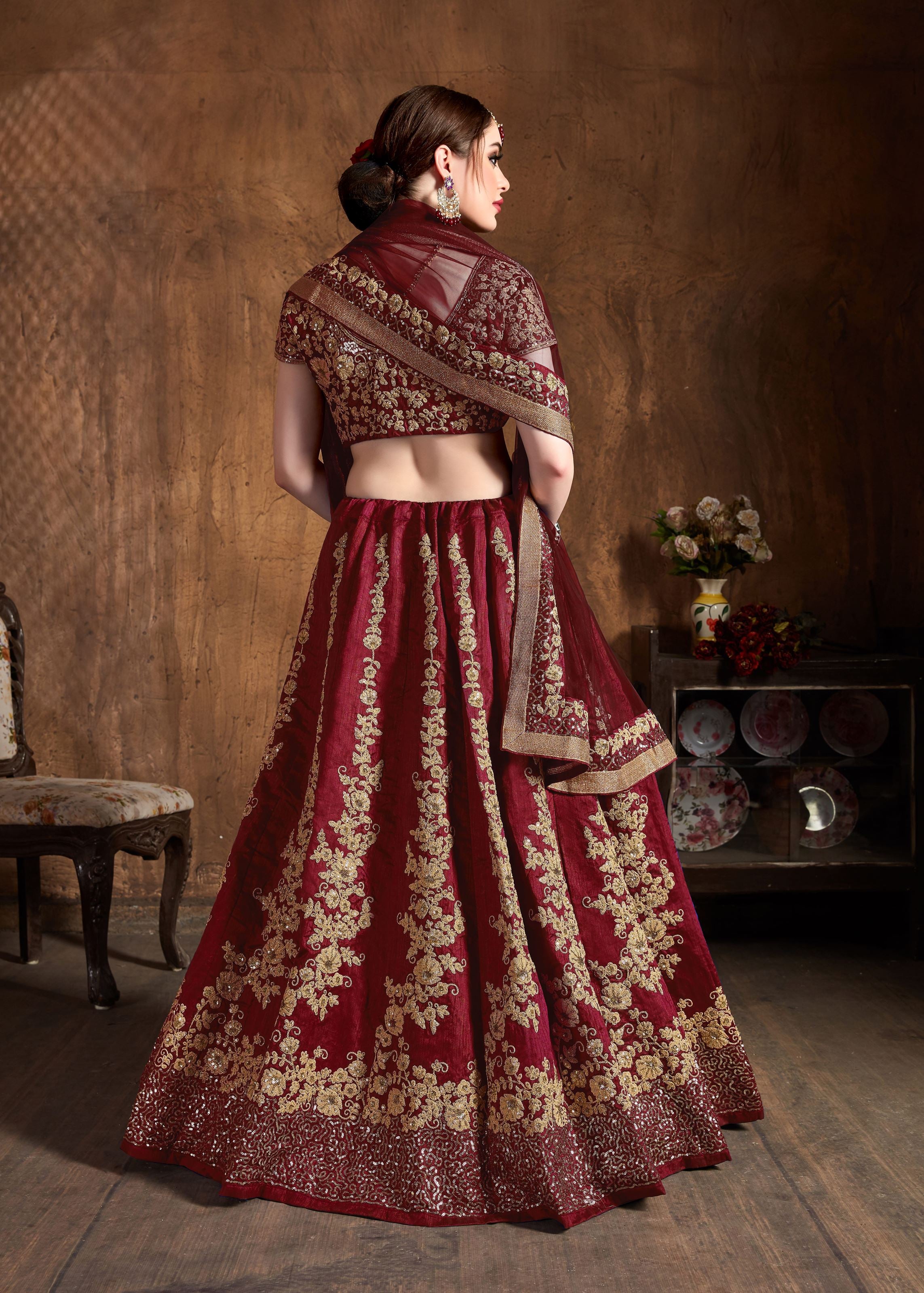 Maroon Lehenga Choli With Dori And Sequins Embroidery