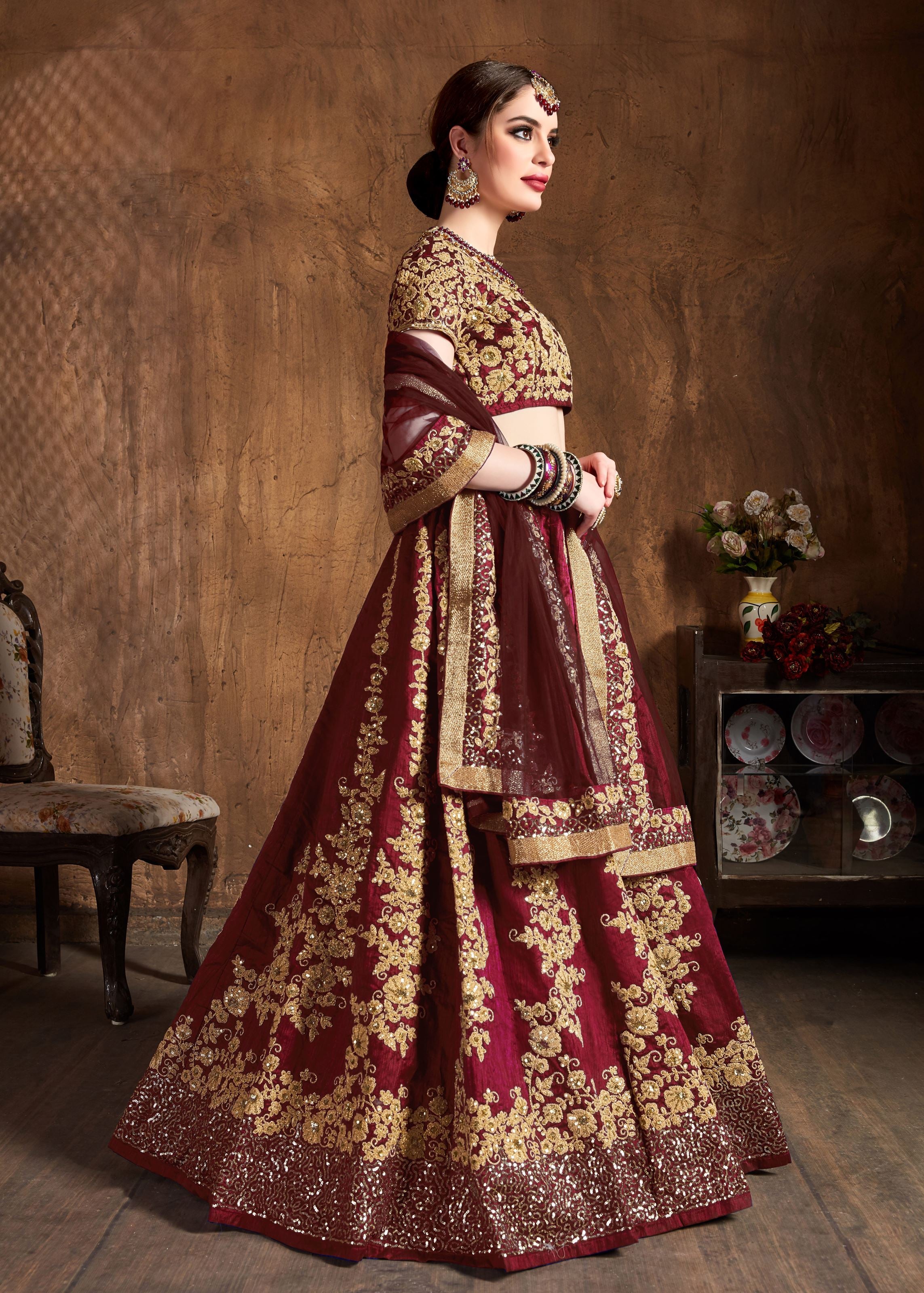 Maroon Lehenga Choli With Dori And Sequins Embroidery