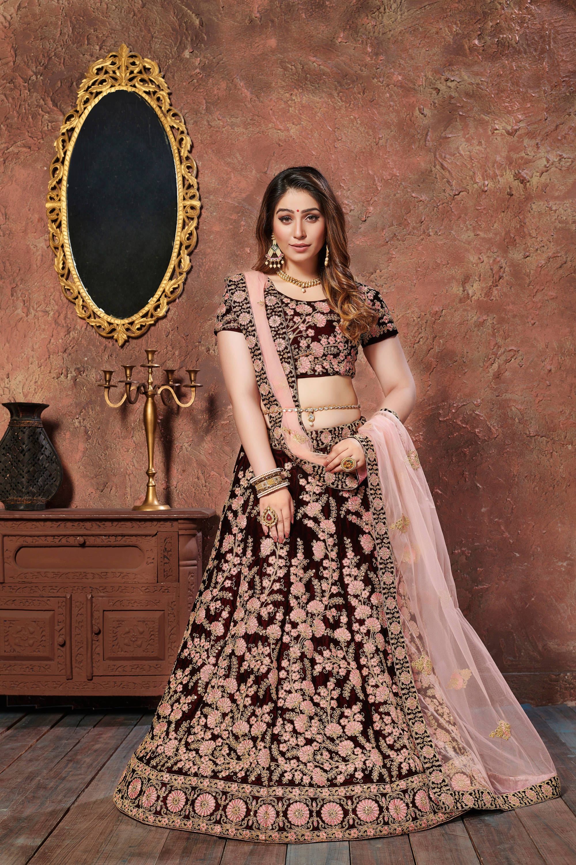 Maroon Lehenga Choli With Dori, Thread And Sequins Embroidery
