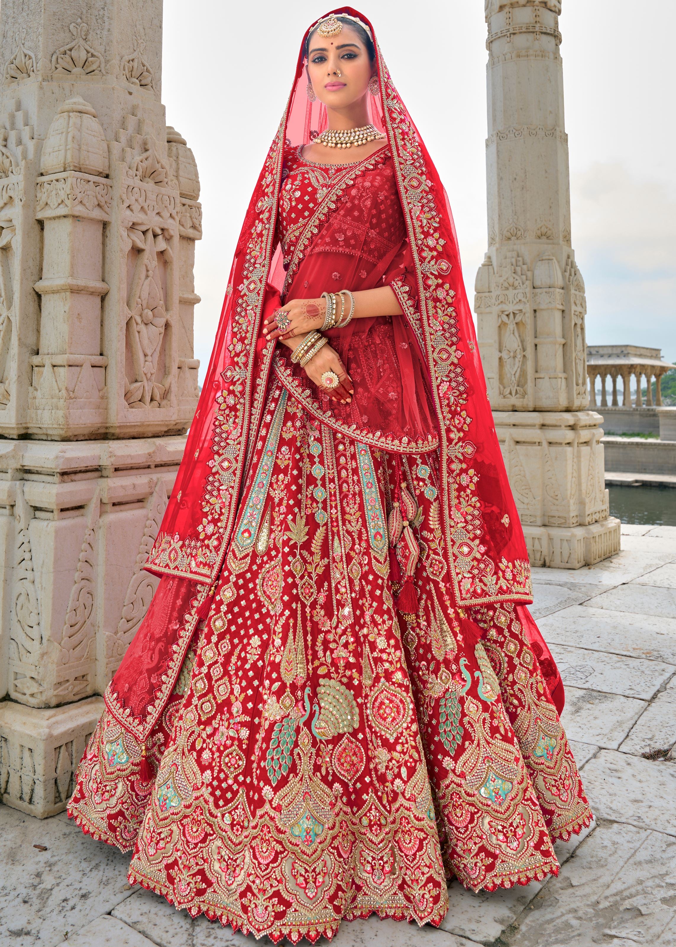 Maroon Lehenga Choli With Heavy Thread Embroidery, Zari With Sequins Work