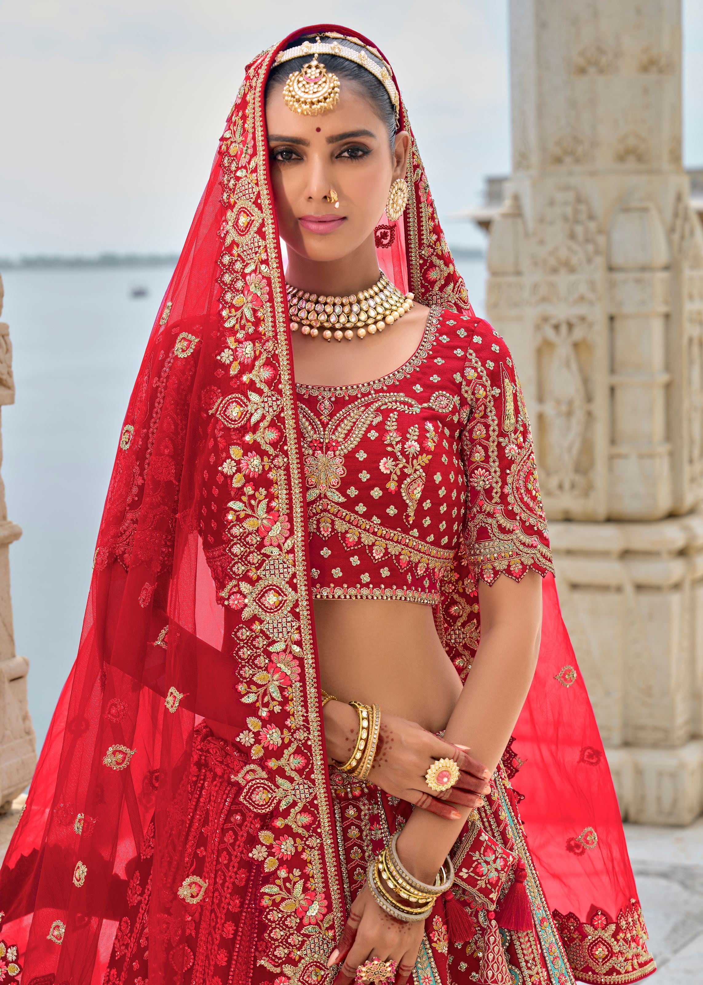 Maroon Lehenga Choli With Heavy Thread Embroidery, Zari With Sequins Work