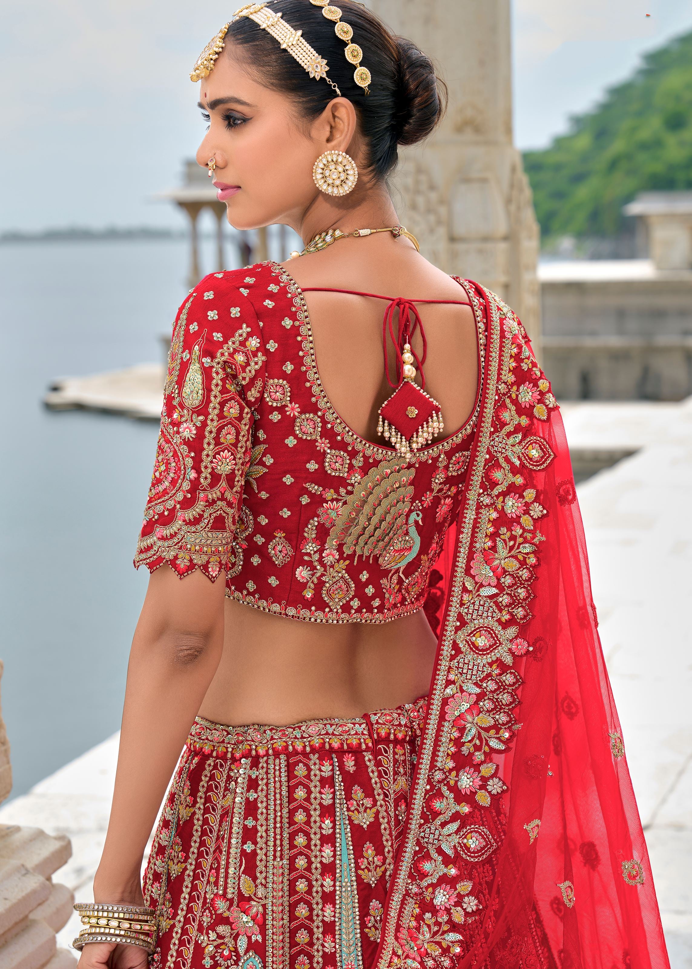 Maroon Lehenga Choli With Heavy Thread Embroidery, Zari With Sequins Work