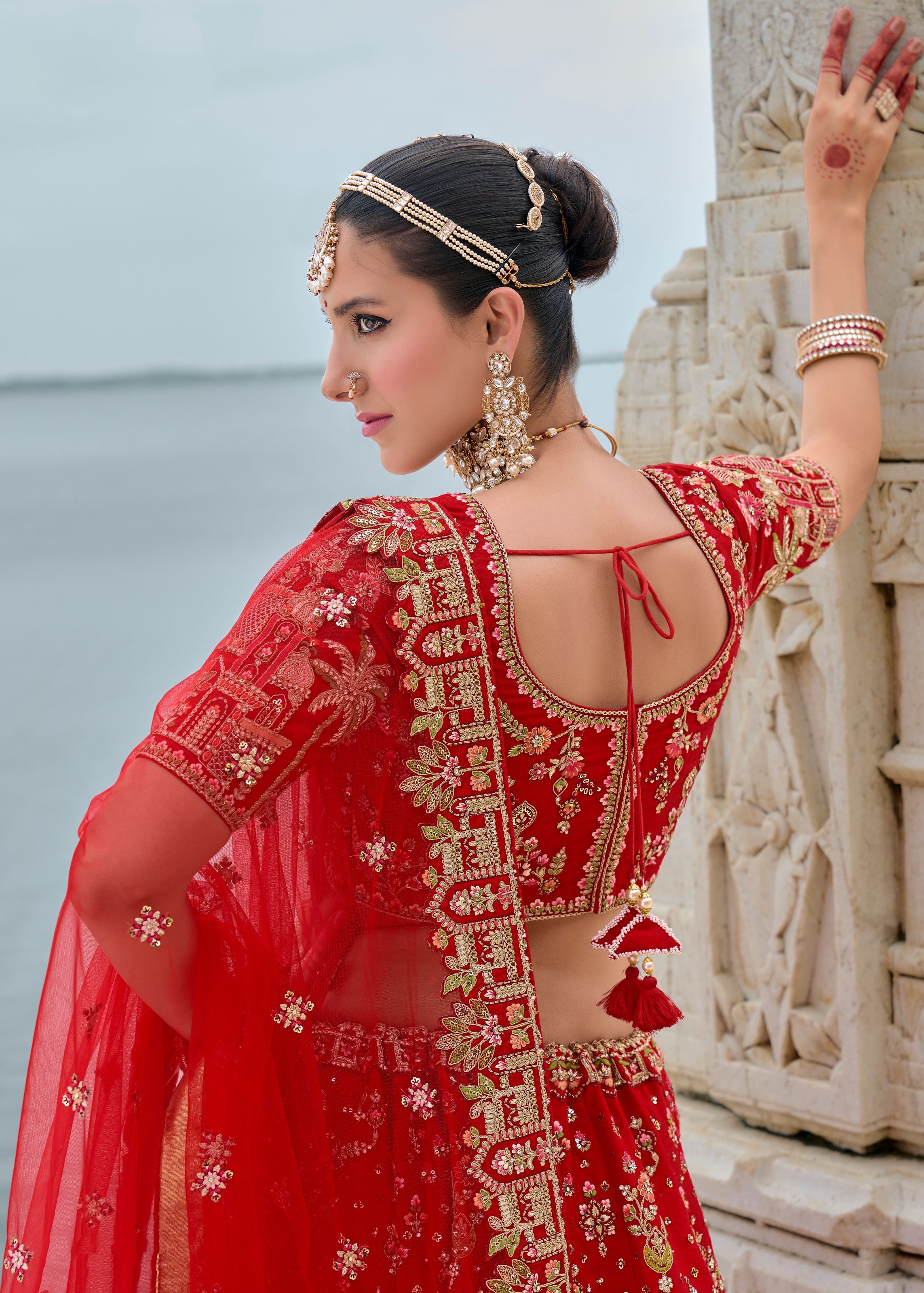 Maroon Lehenga Choli With Heavy Thread Embroidery, Zari With Sequins Work