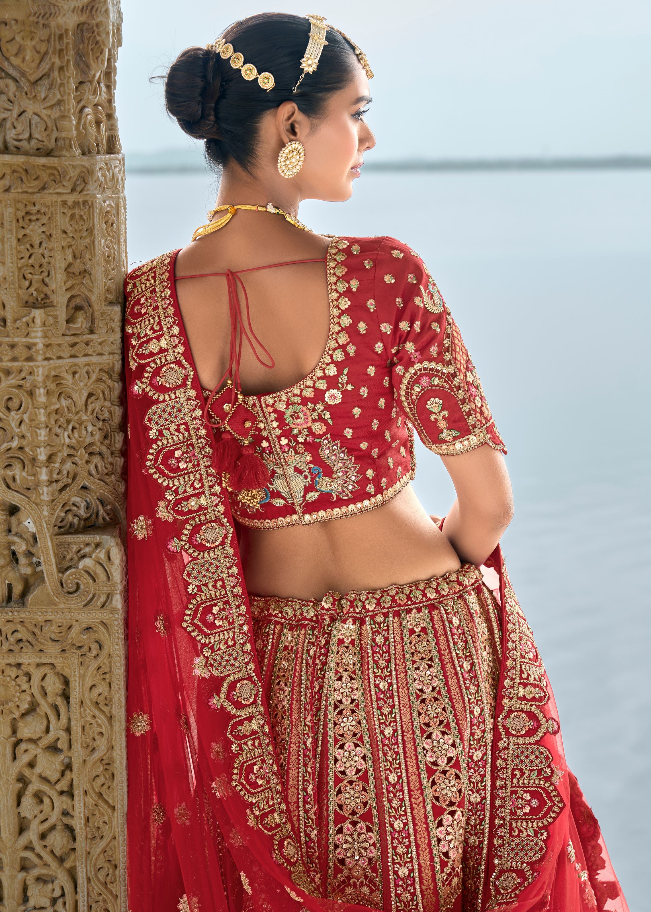 Maroon Lehenga Choli With Heavy Thread Embroidery, Zari With Sequins Work