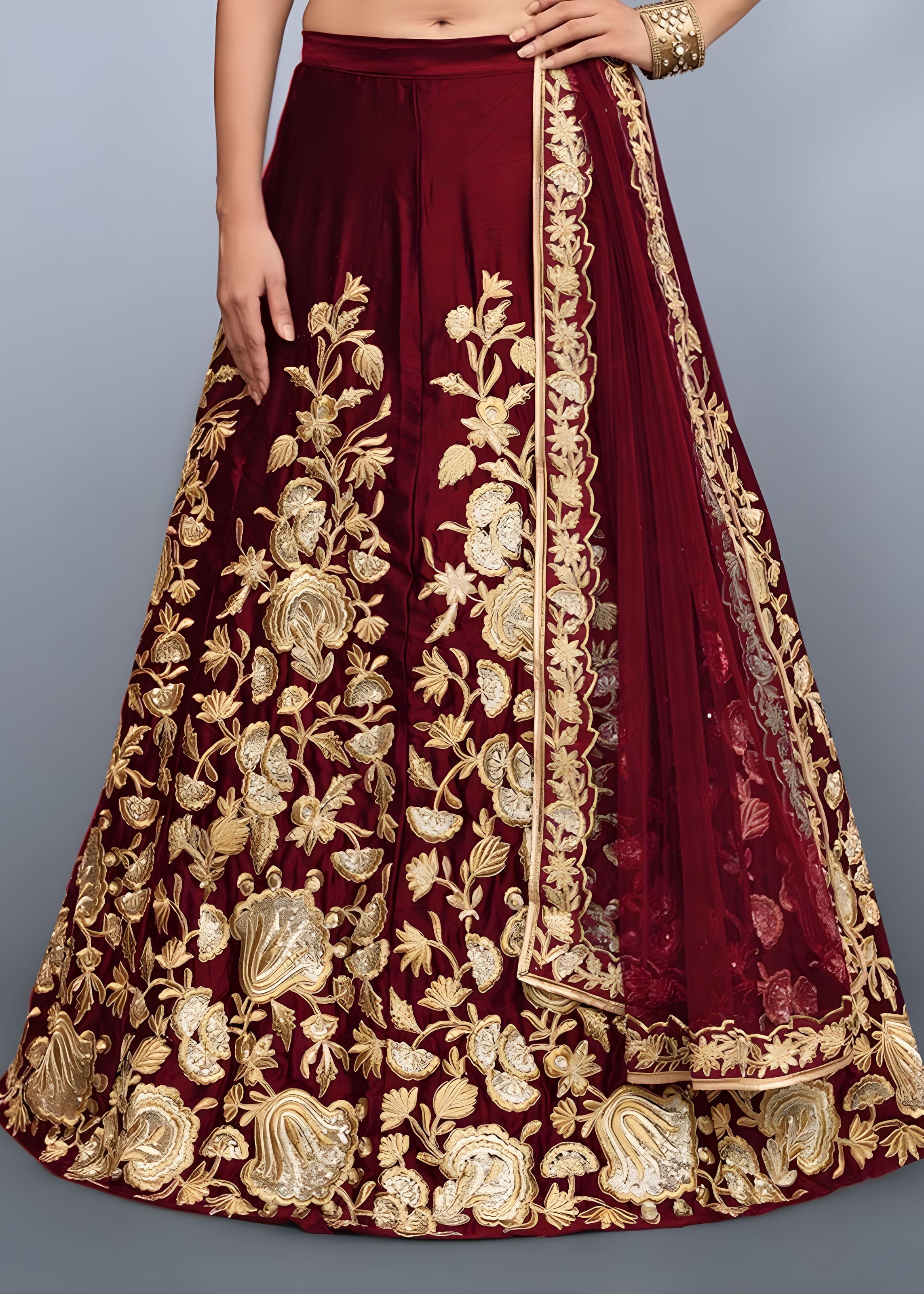 Maroon Lehenga Choli With Thread and Embroidery Work