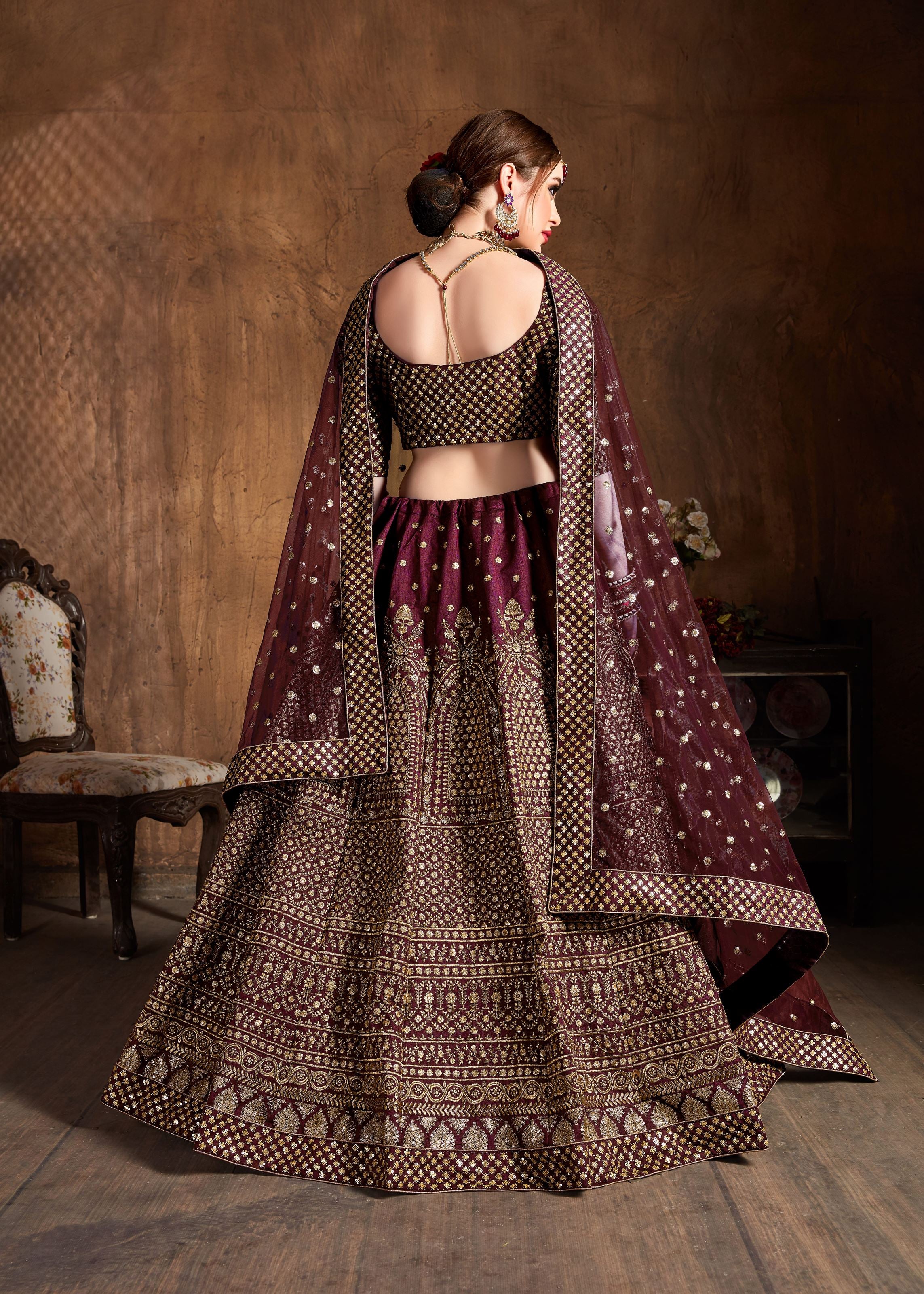 Maroon Lehenga Choli With Zari And Glitter Sequins Embroidery
