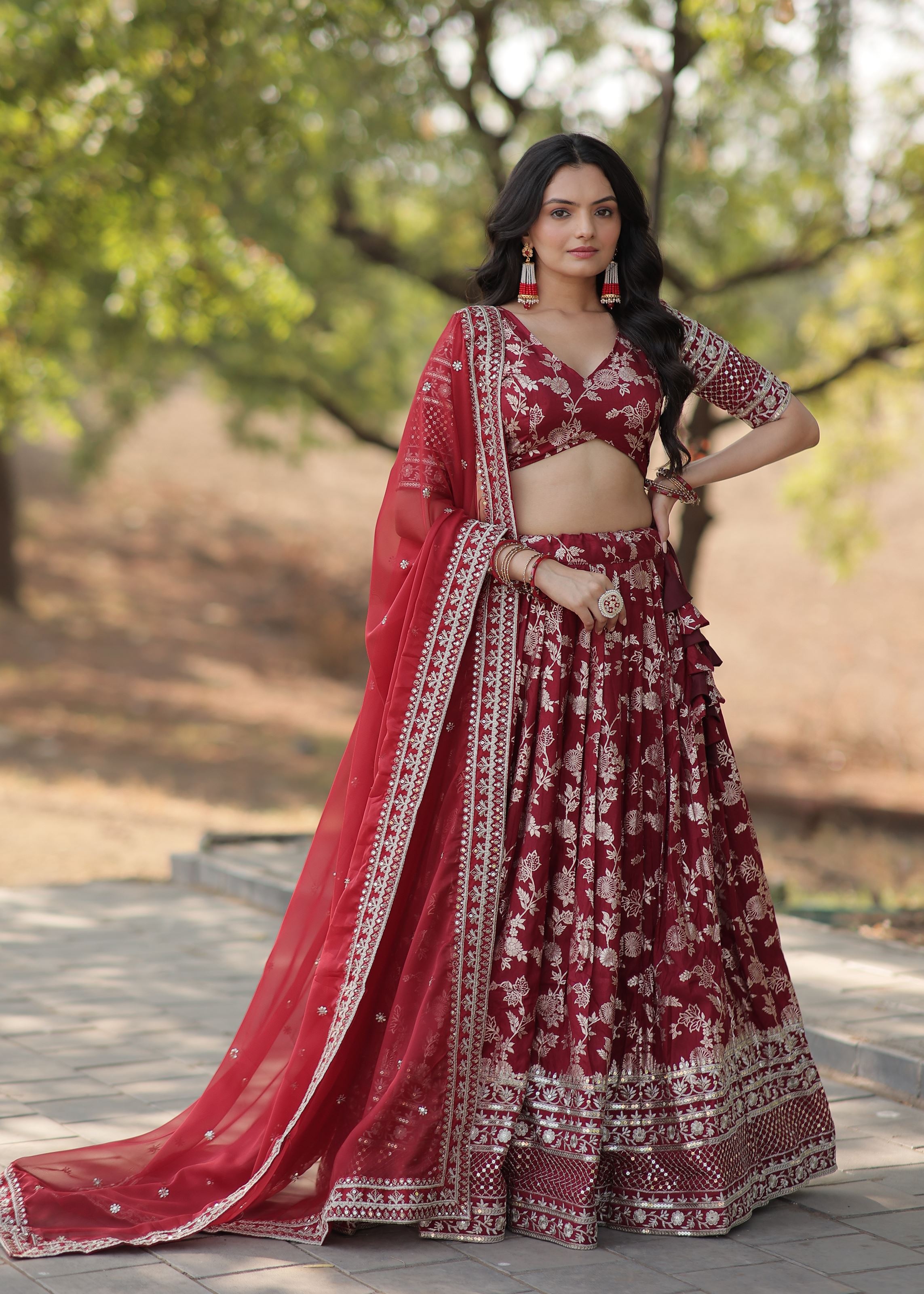 Maroon Lehenga Choli with Heavy Embroidered Sequins work