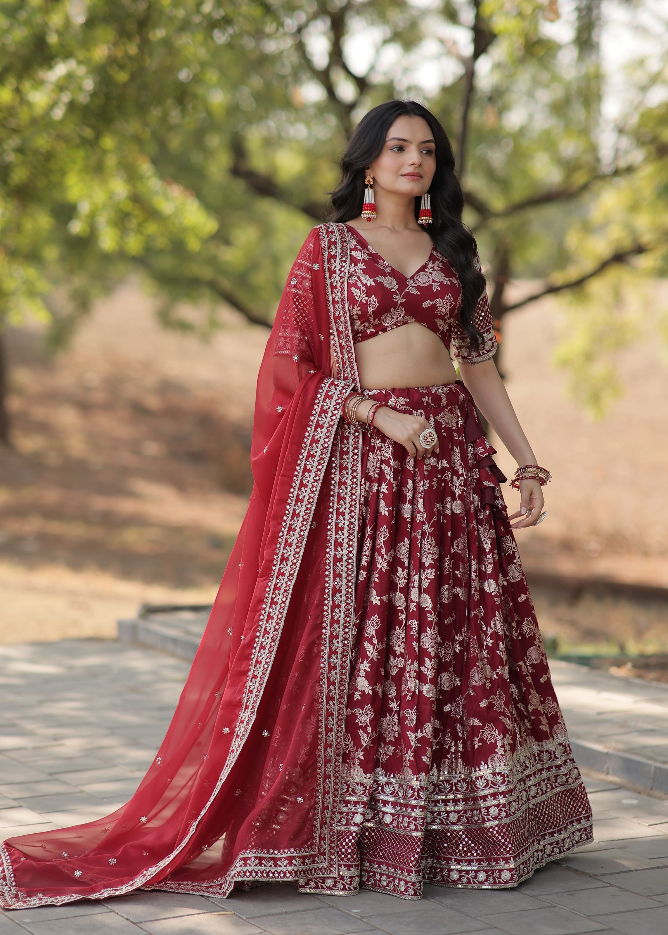 Maroon Lehenga Choli with Heavy Embroidered Sequins work