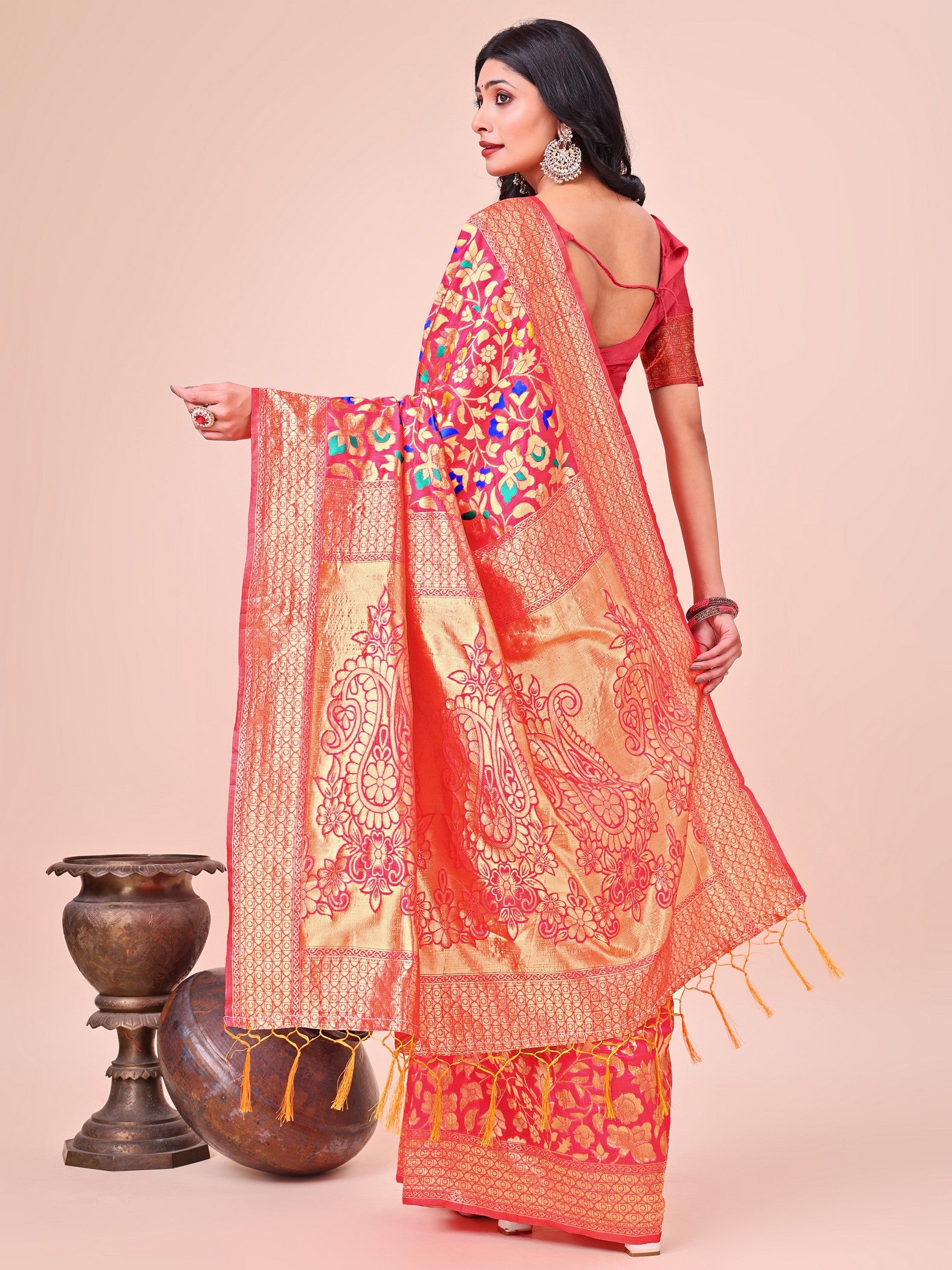 Maroon Lichi Silk Woven Designer Girlie Partywear Saree