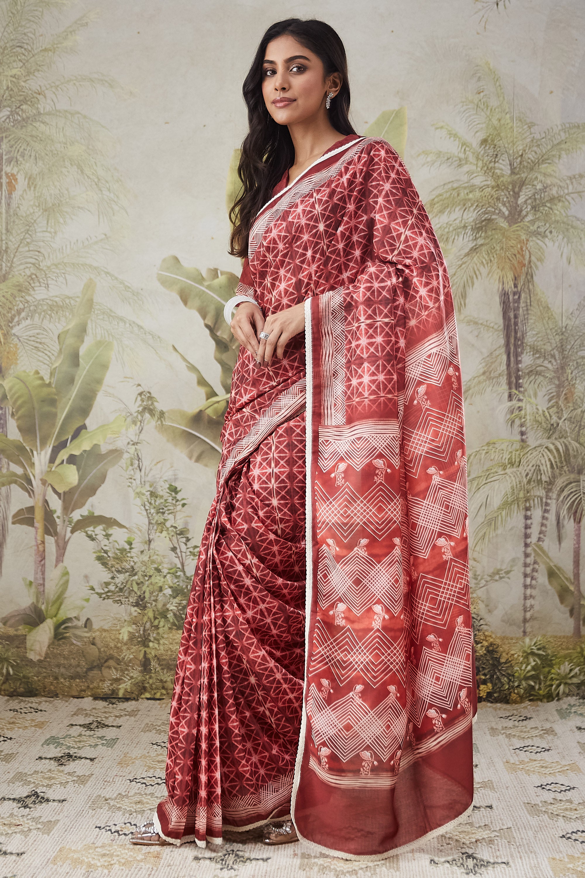 Maroon Muslin Designer Printed Ready To Wear Saree