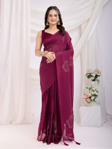 Maroon Rangoli Silk Ready To Wear Saree With Swarovski Work