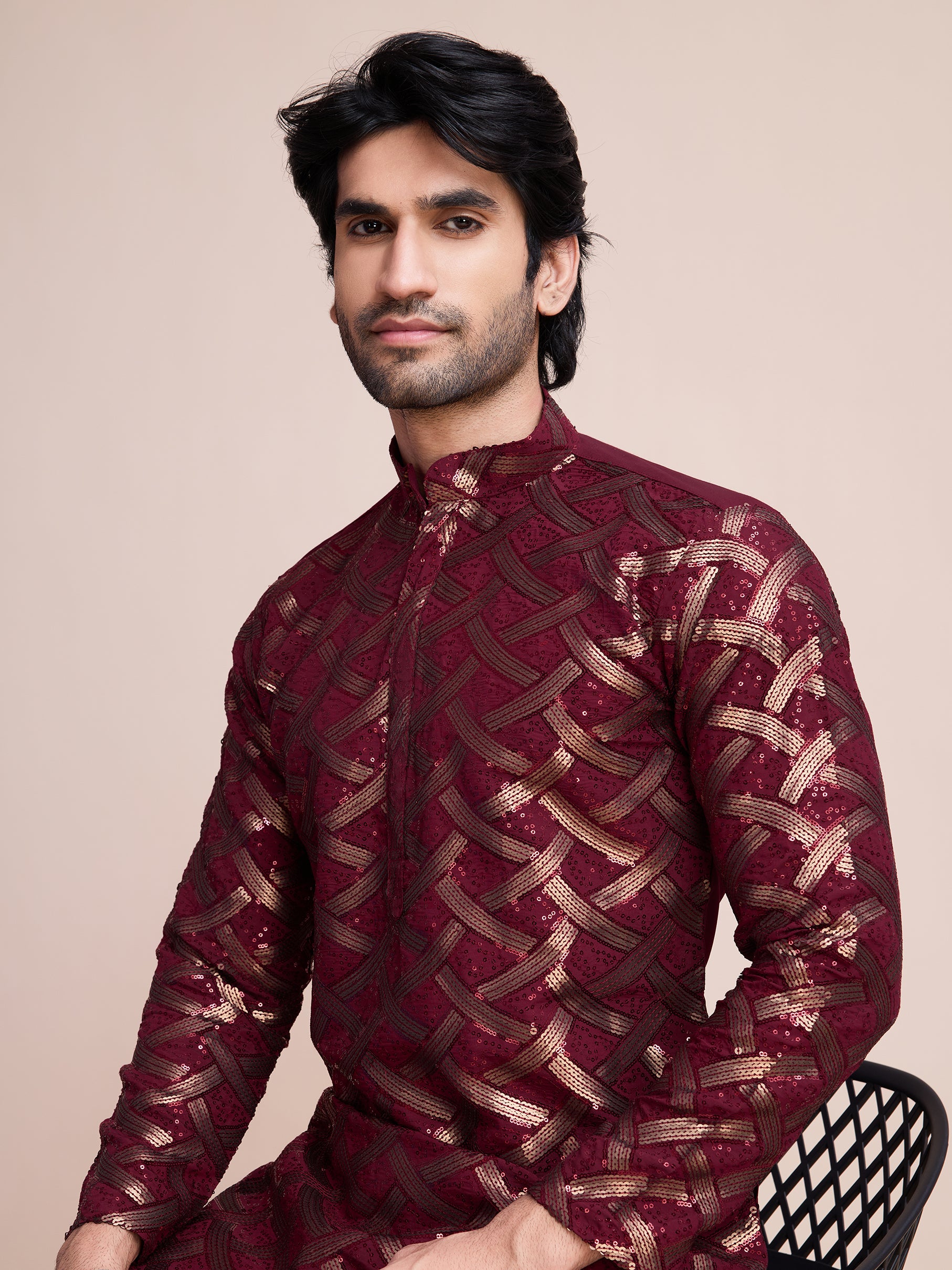 Maroon Silk Heavy Embroidered Kurta – Rich and Traditional