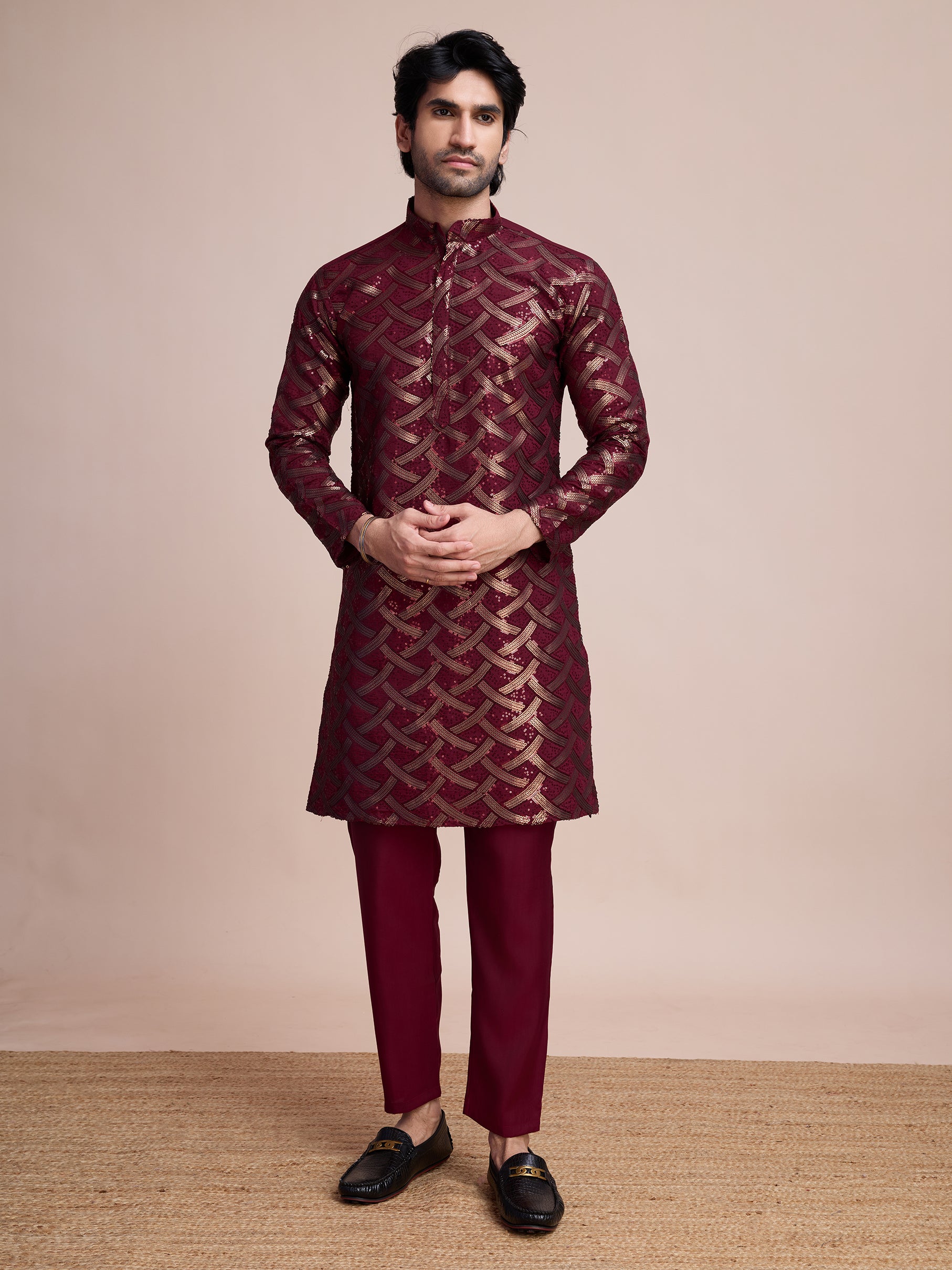 Maroon Silk Heavy Embroidered Kurta – Rich and Traditional
